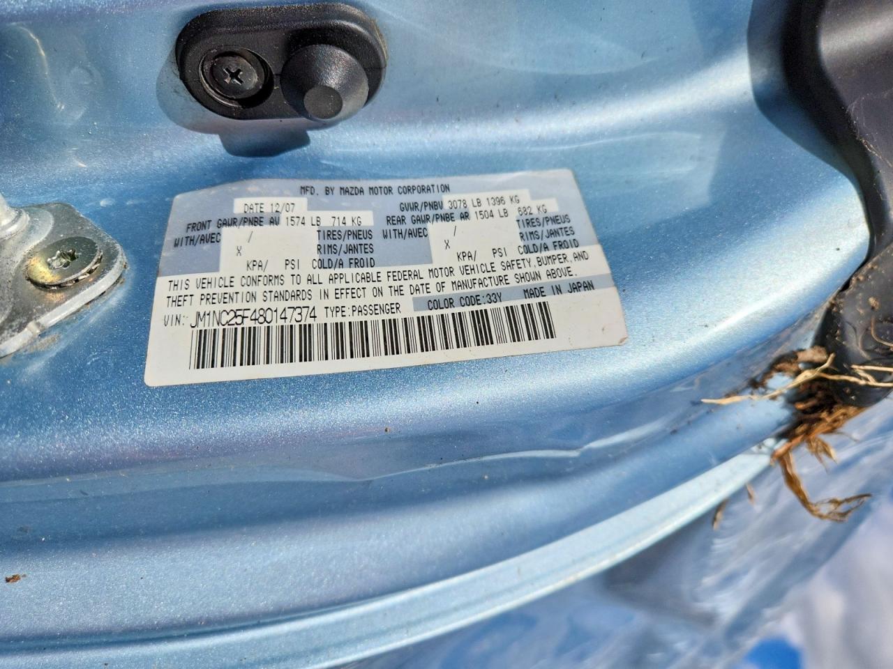 2008 Mazda Mx-5 Miata Blue vin: JM1NC25F480147374