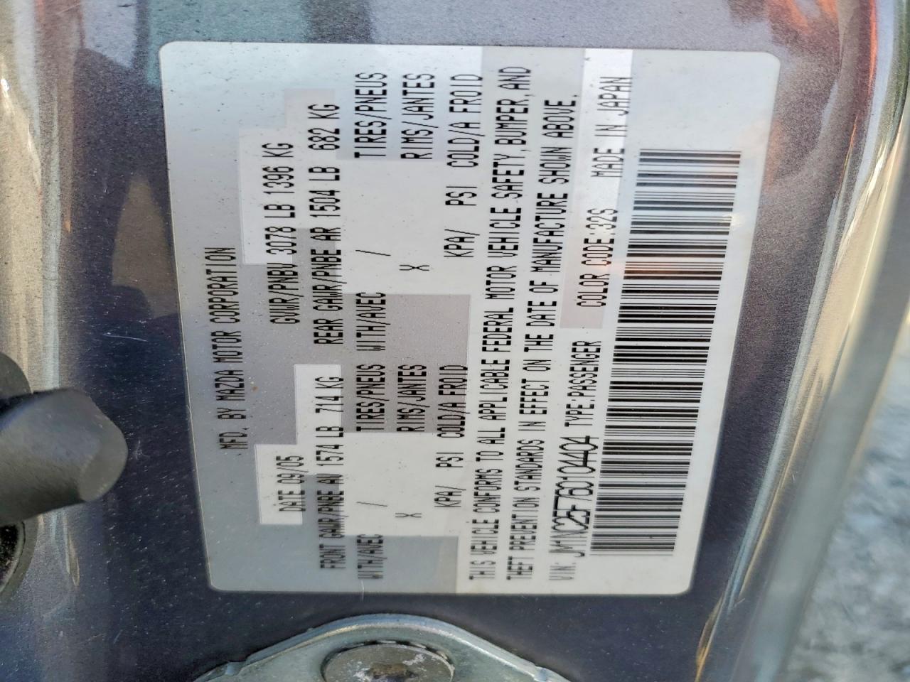2006 Mazda Mx-5 Miata Gray vin: JM1NC25F760104404