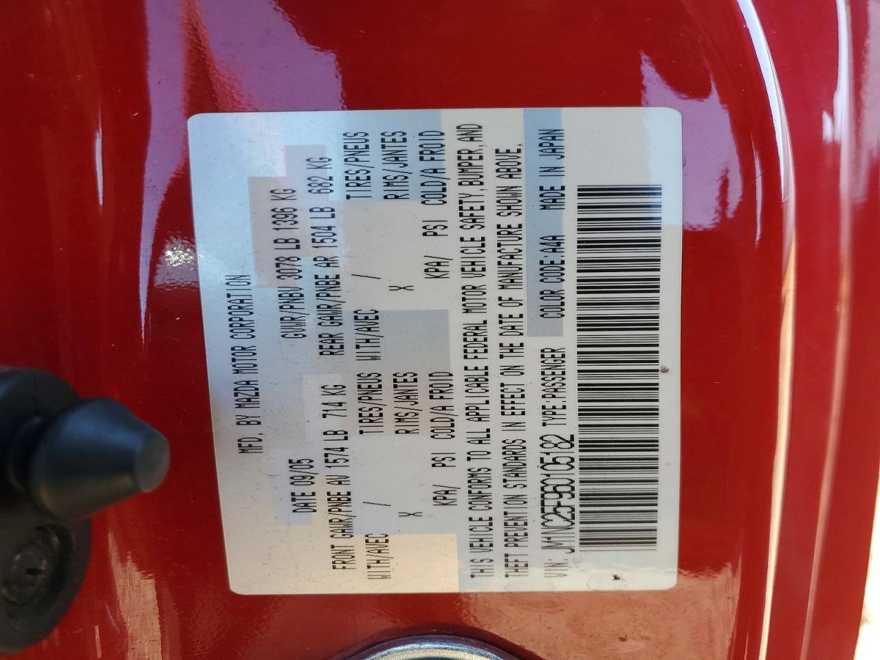 2006 Mazda Mx-5 Miata Red vin: JM1NC25F960105182