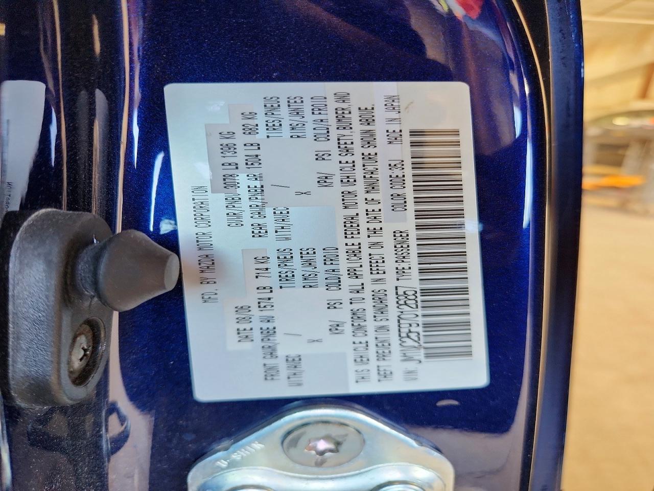 2007 Mazda Mx-5 Miata Blue vin: JM1NC25F970126857