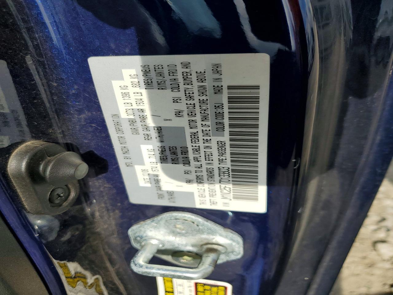 2007 Mazda Mx-5 Miata Синий vin: JM1NC25FX70133803