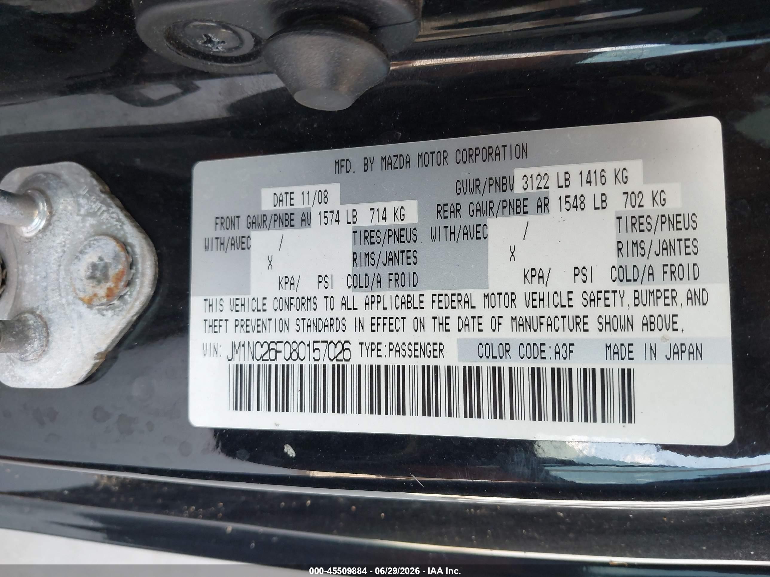2008 Mazda Mx-5 Grand Touring Black vin: JM1NC26F080157026