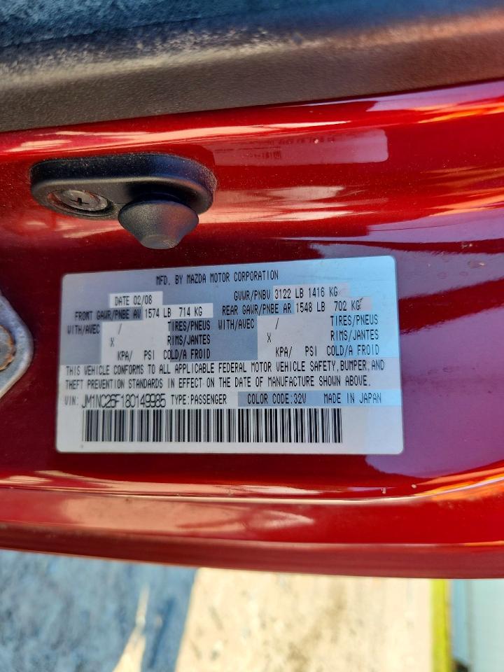 2008 Mazda Mx-5 Miata Red vin: JM1NC26F180149985