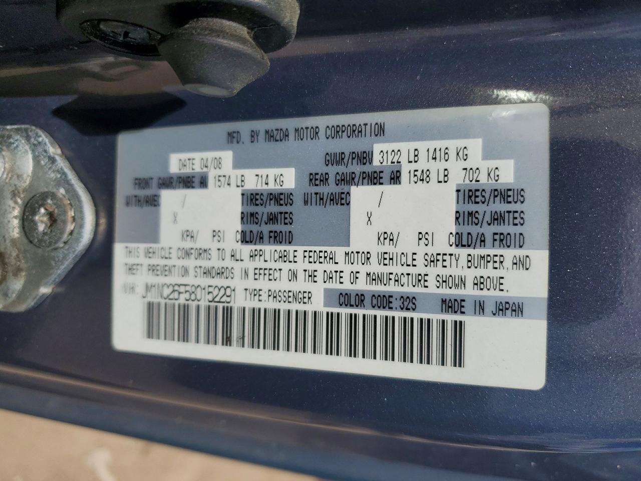 2008 Mazda Mx-5 Miata Gray vin: JM1NC26F580152291