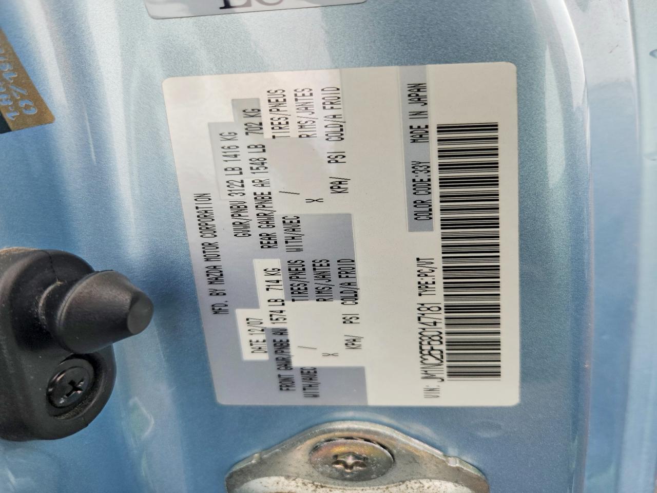 2008 Mazda Mx-5 Miata Blue vin: JM1NC26F680147181