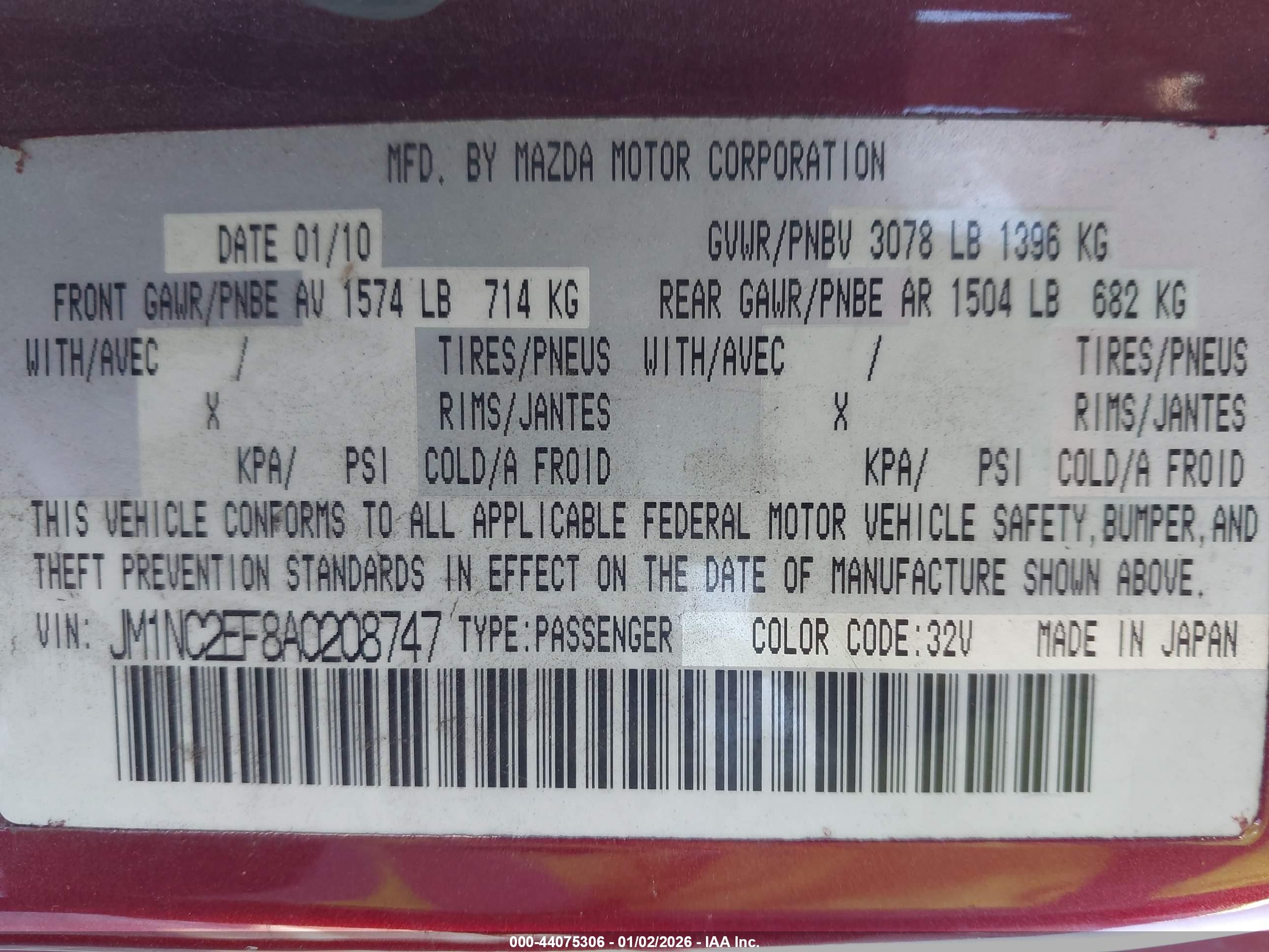 2010 Mazda Mx-5 Miata Touring Maroon vin: JM1NC2EF8A0208747