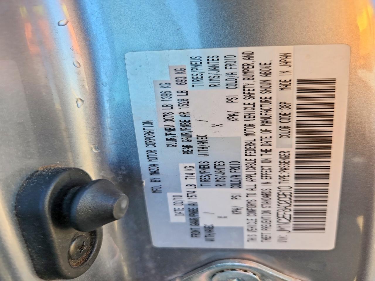 2010 Mazda Mx-5 Miata Silver vin: JM1NC2EF8A0209610
