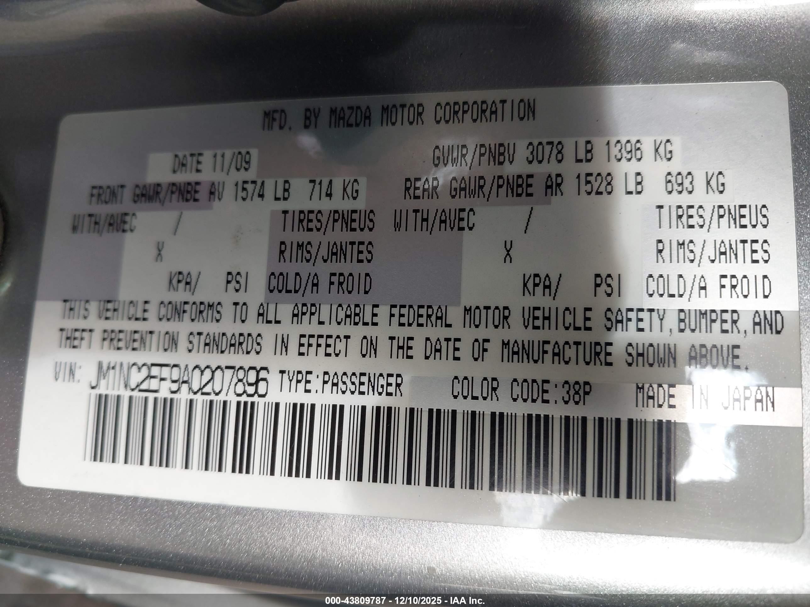 2010 Mazda Mx-5 Miata Sport Gray vin: JM1NC2EF9A0207896