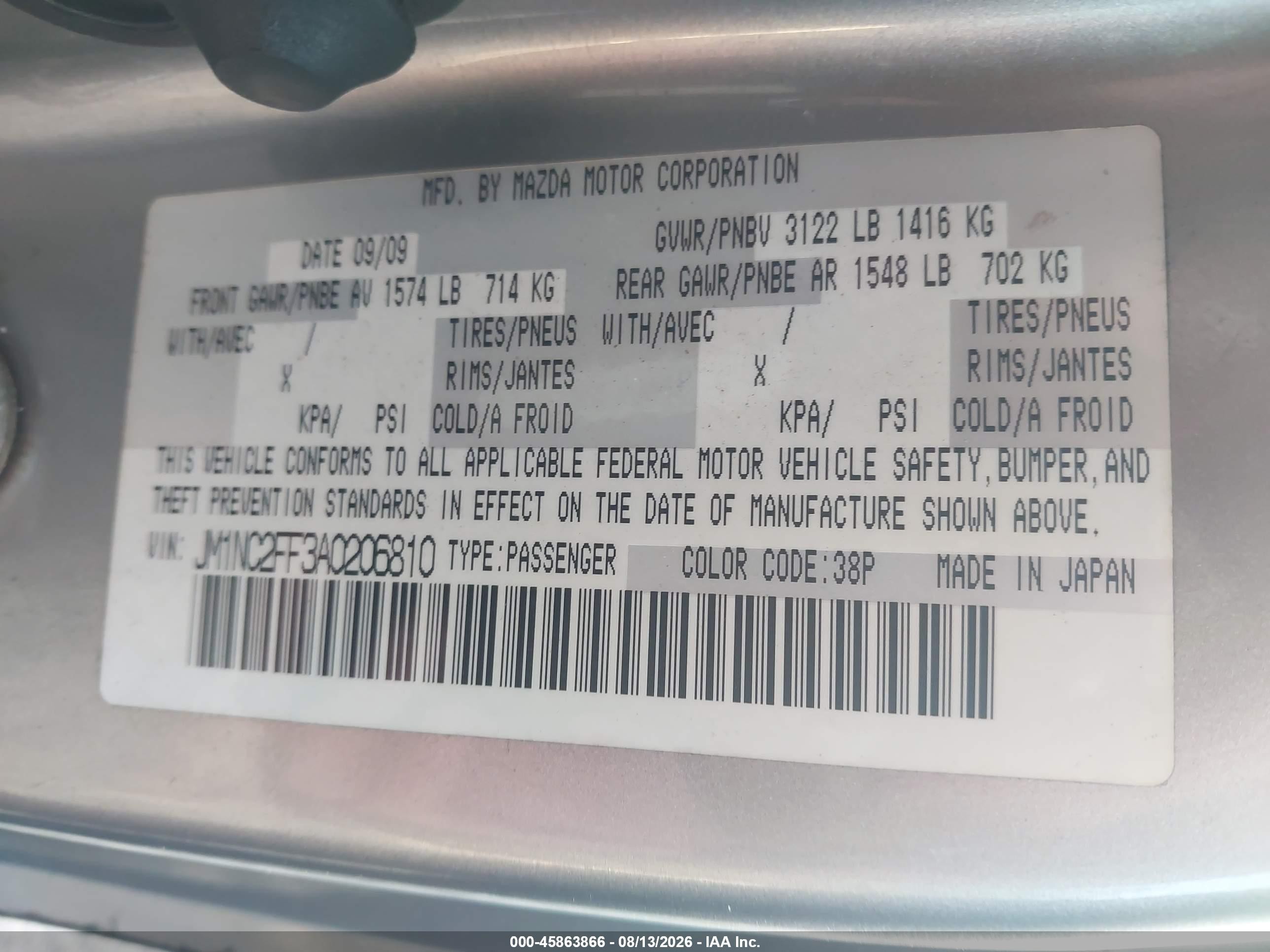 2010 Mazda Mx-5 Miata Touring Gray vin: JM1NC2FF3A0206810