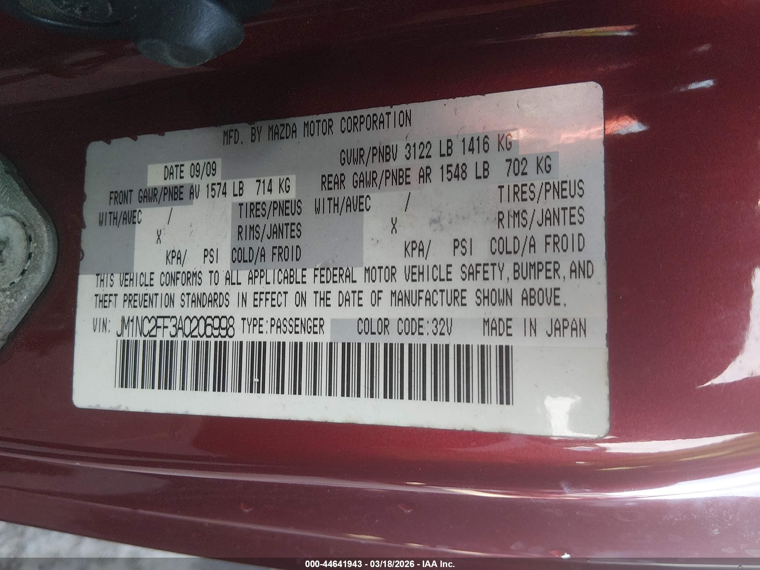 2010 Mazda Mx-5 Miata Grand Touring Red vin: JM1NC2FF3A0206998