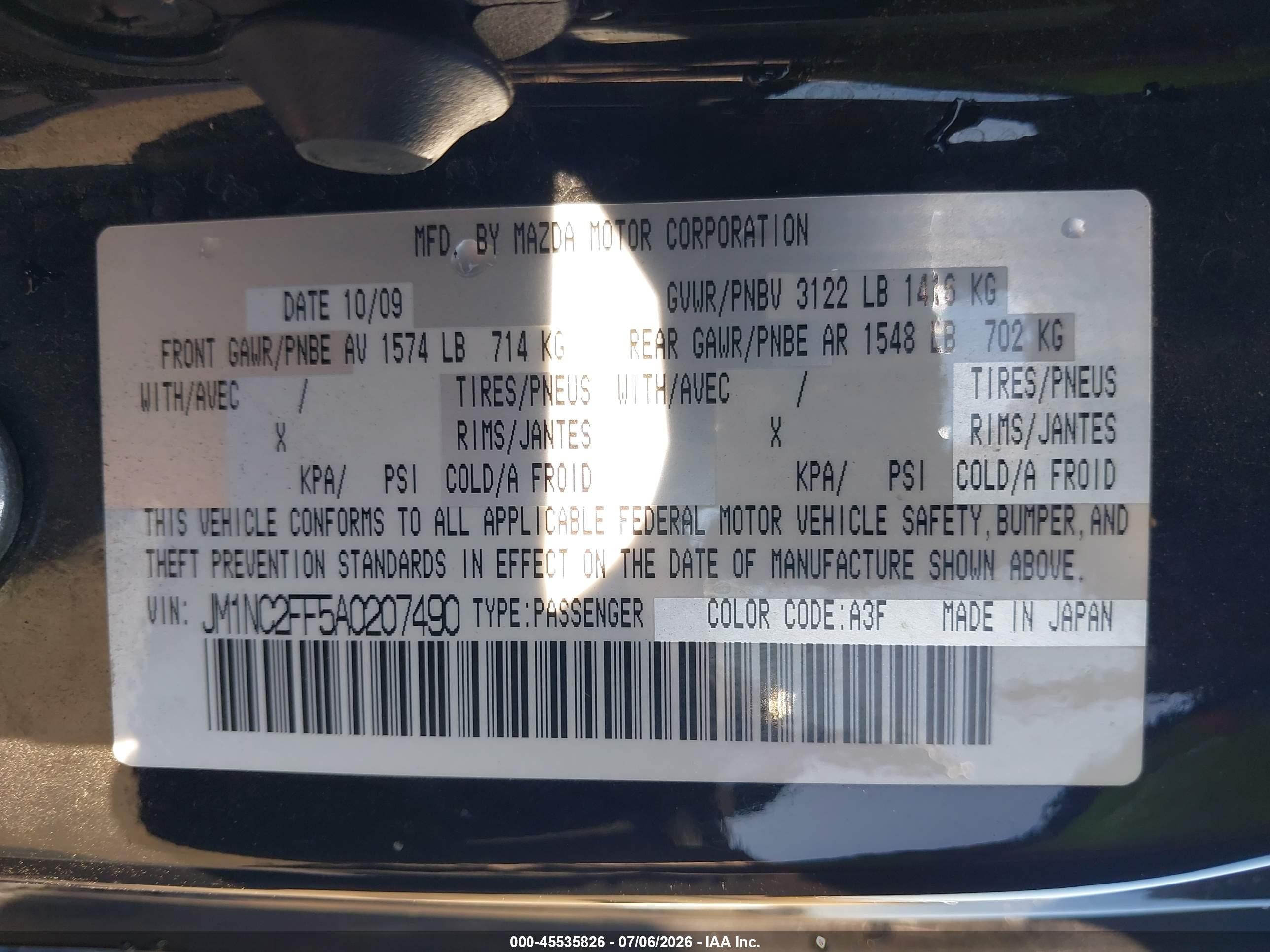 2010 Mazda Mx-5 Miata Grand Touring Black vin: JM1NC2FF5A0207490