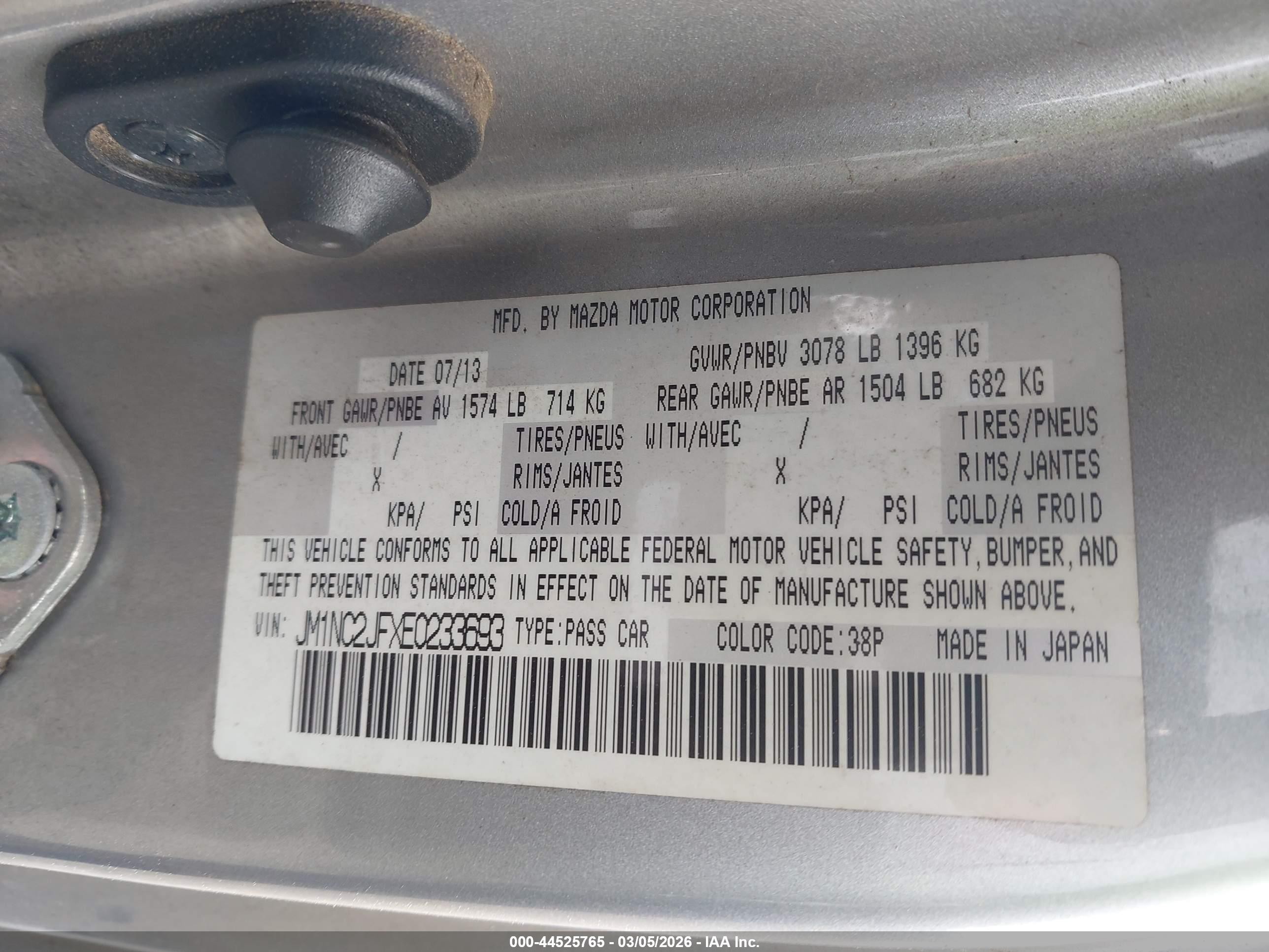 2014 Mazda Mx-5 Miata Sport Silver vin: JM1NC2JFXE0233693