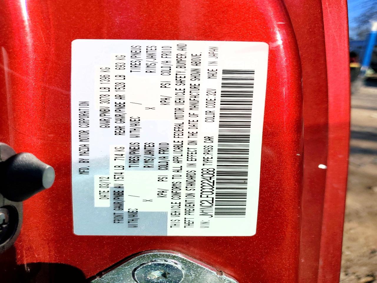 2012 Mazda Mx-5 Miata Red vin: JM1NC2LF0C0224088