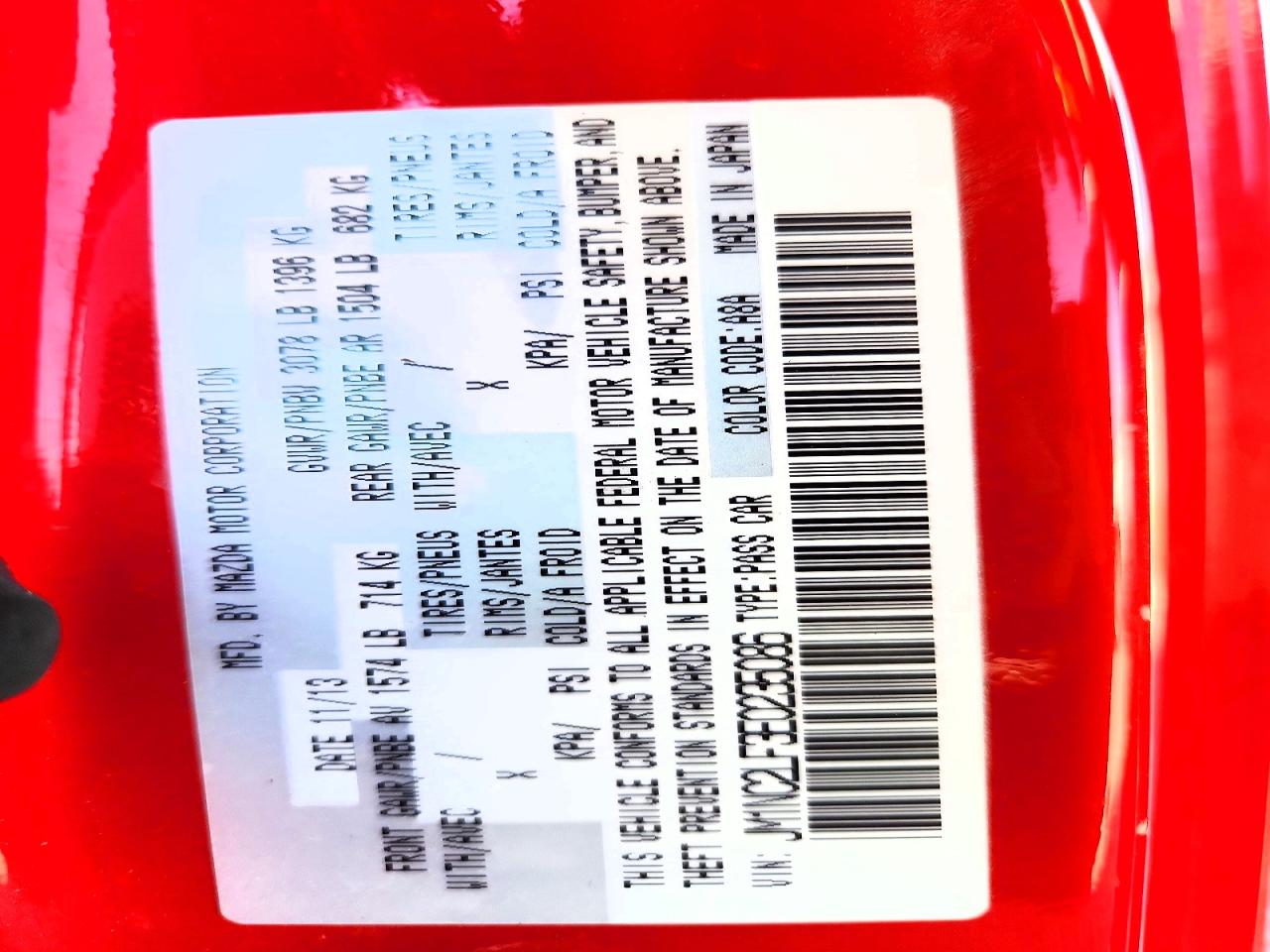 2014 Mazda Mx-5 Miata Club Red vin: JM1NC2LF3E0235086