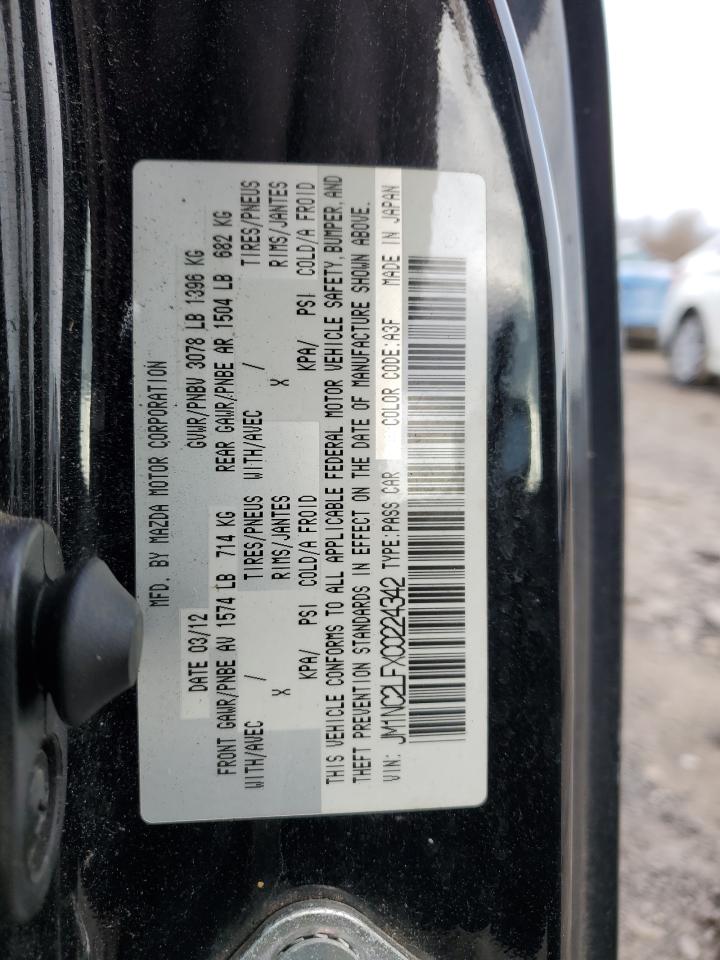 2012 Mazda Mx-5 Miata Black vin: JM1NC2LFXC0224342
