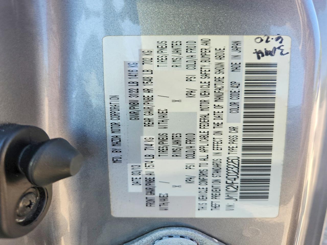 2013 Mazda Mx-5 Miata Club Silver vin: JM1NC2MF4D0232260