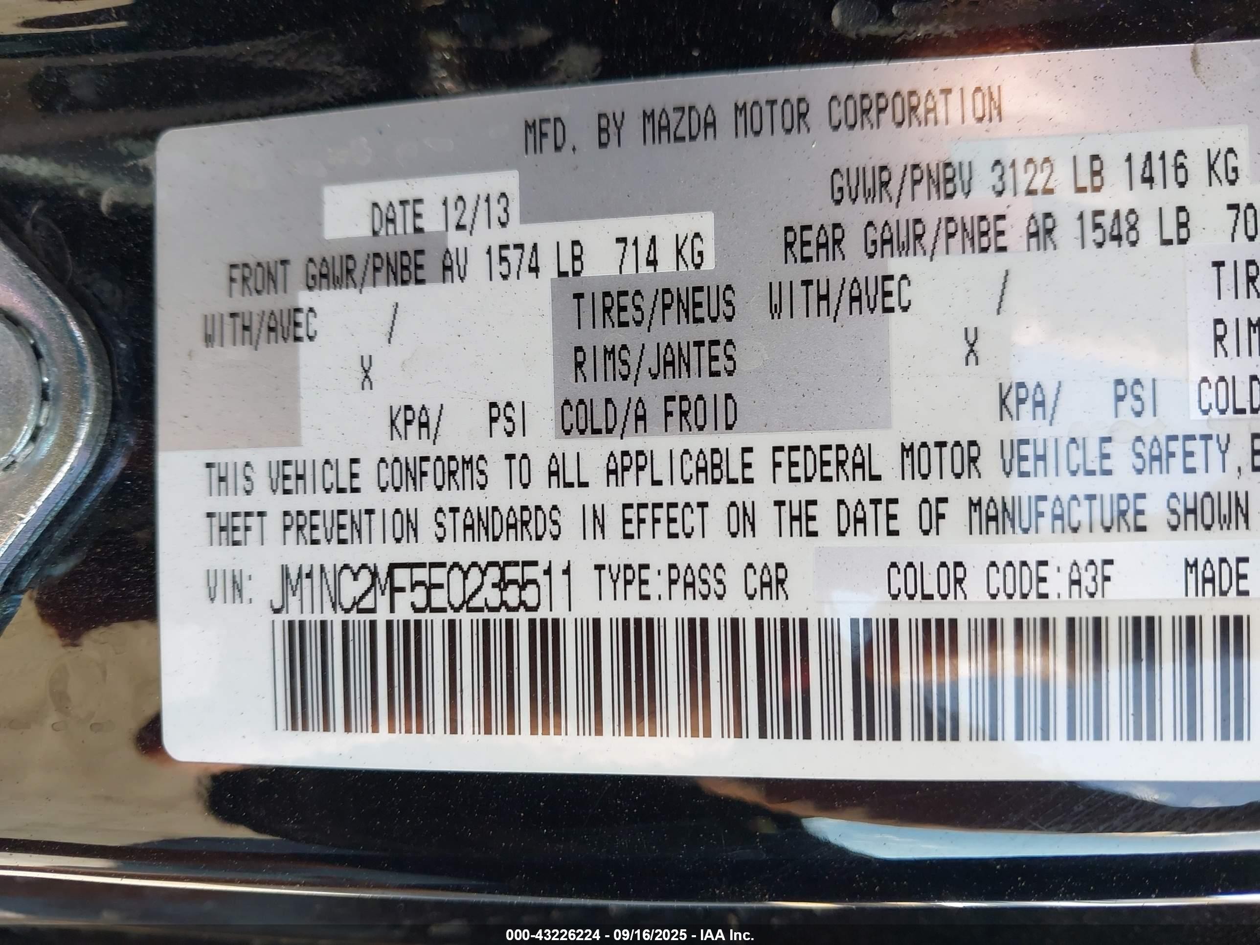 2014 Mazda Mx-5 Miata Club Black vin: JM1NC2MF5E0235511