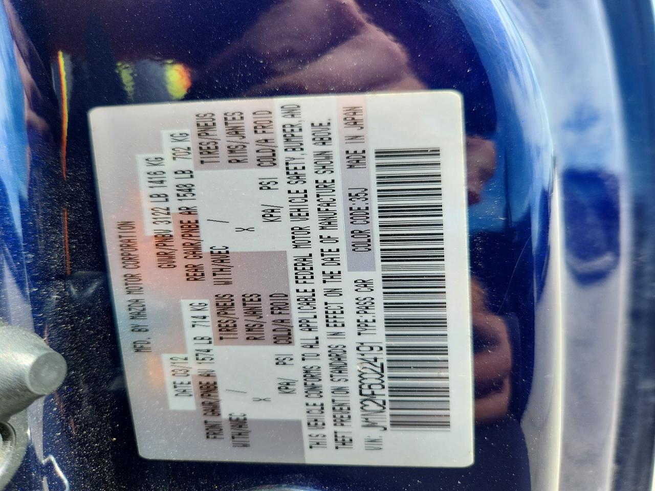 2012 Mazda Mx-5 Miata Blue vin: JM1NC2MF6C0224191
