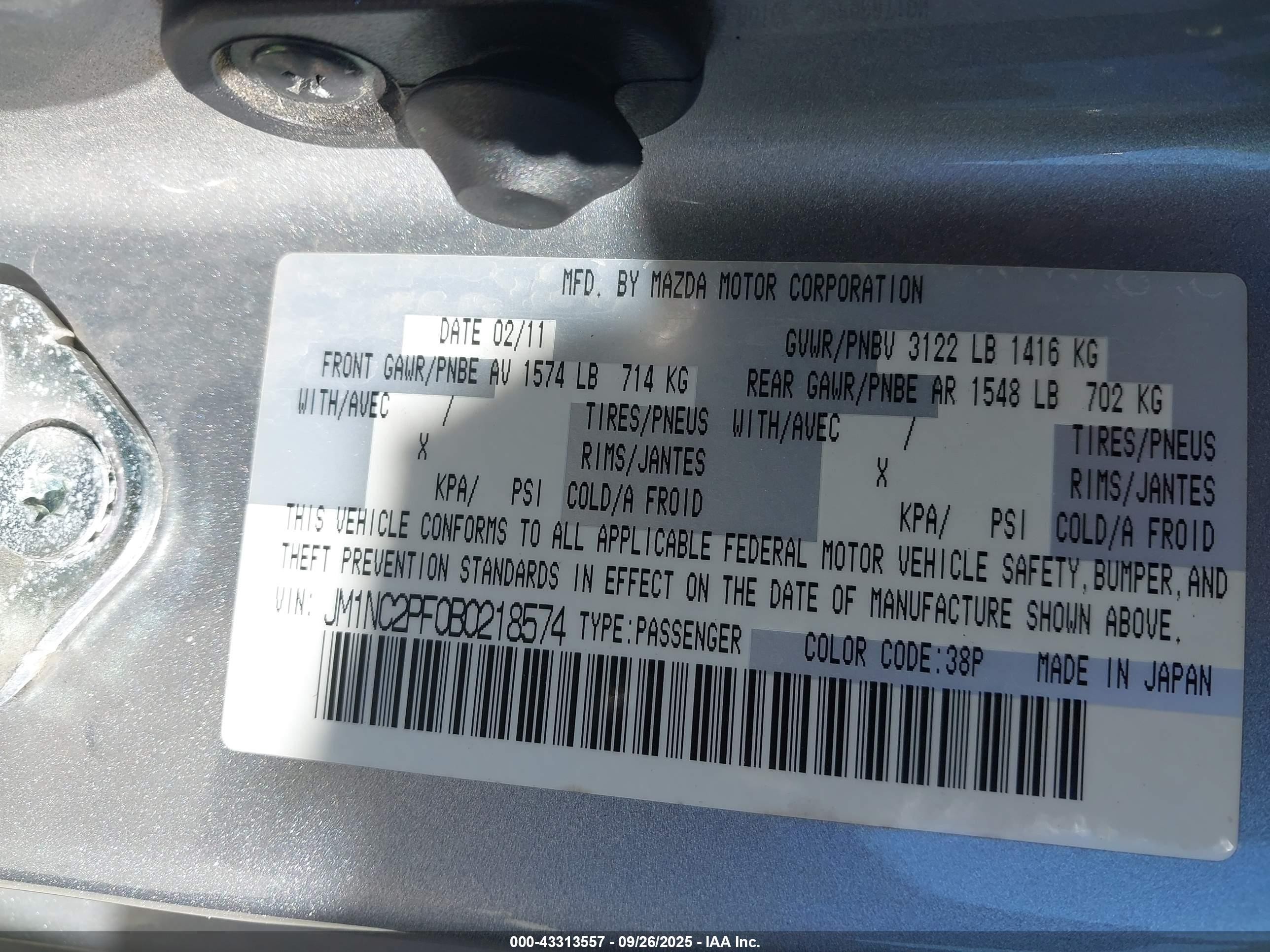 2011 Mazda Mx-5 Miata Grand Touring Silver vin: JM1NC2PF0B0218574