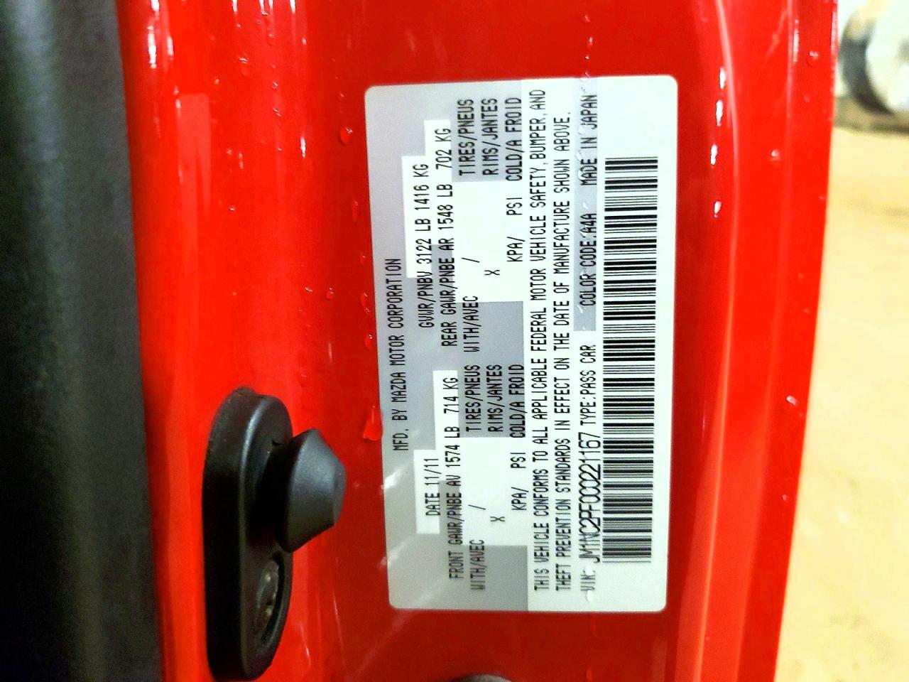 2012 Mazda Mx-5 Miata Red vin: JM1NC2PF0C0221167