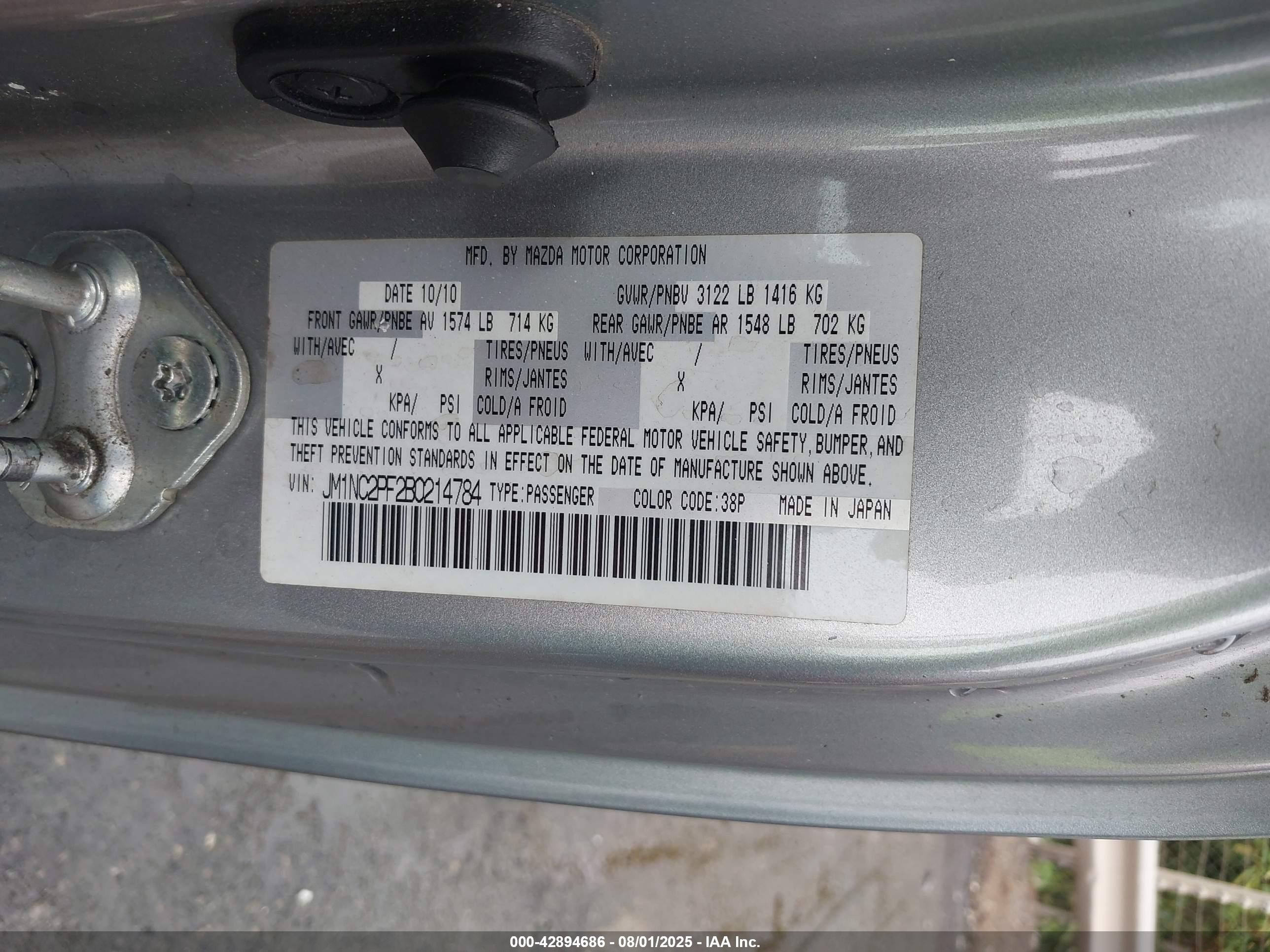 2011 Mazda Mx-5 Miata Grand Touring Silver vin: JM1NC2PF2B0214784