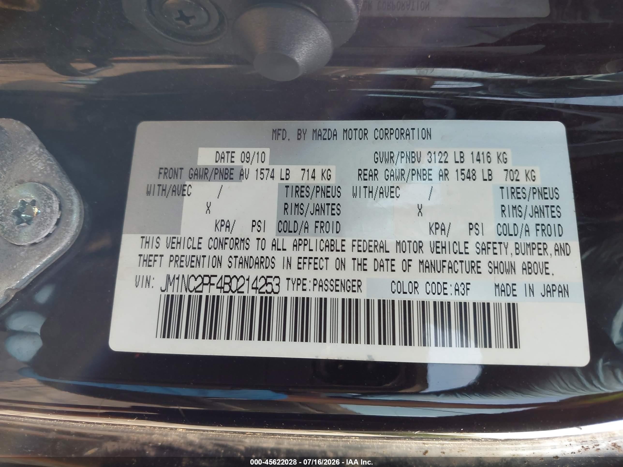 2011 Mazda Mx-5 Miata Grand Touring Black vin: JM1NC2PF4B0214253