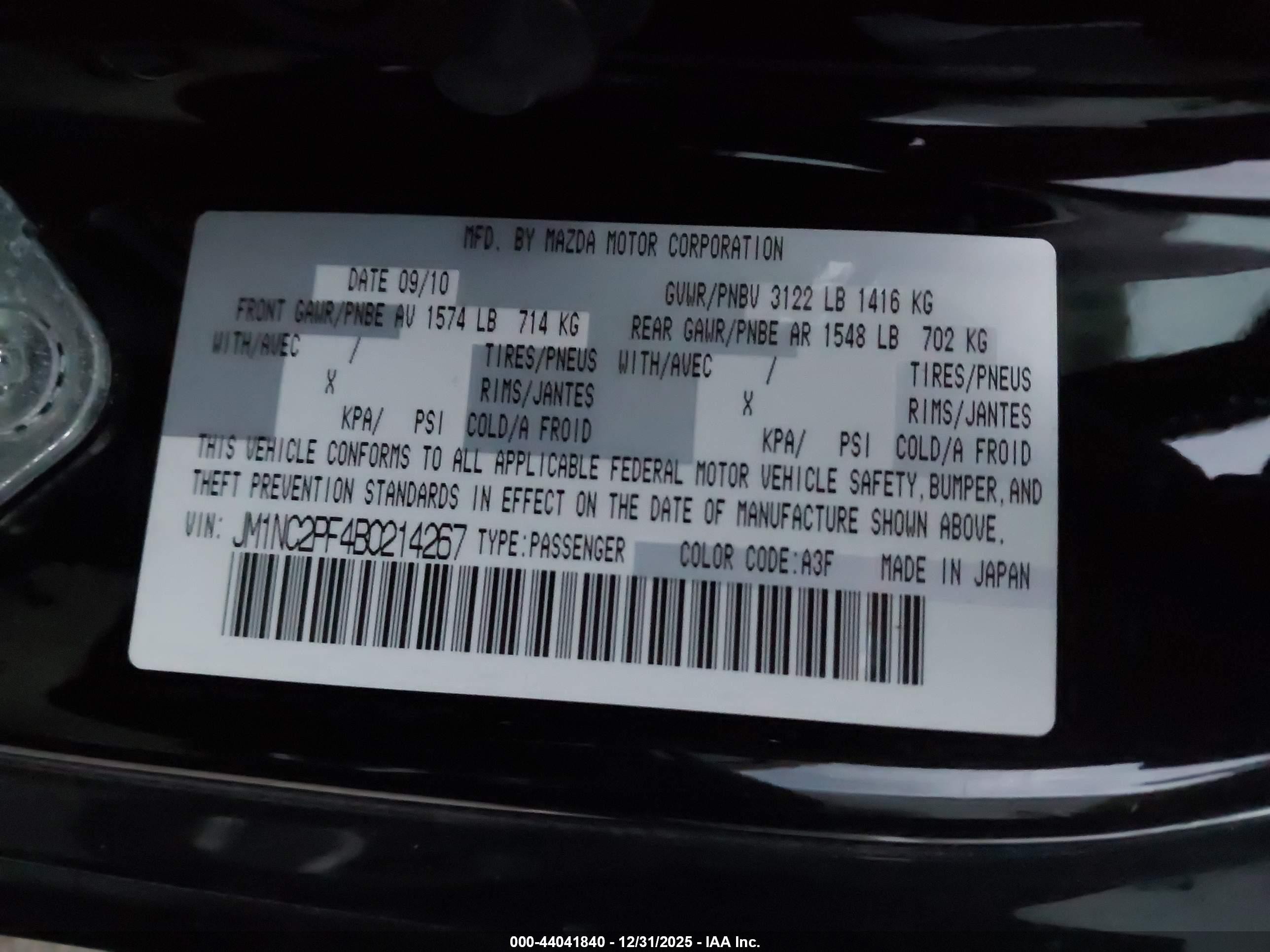 2011 Mazda Mx-5 Miata Grand Touring Black vin: JM1NC2PF4B0214267