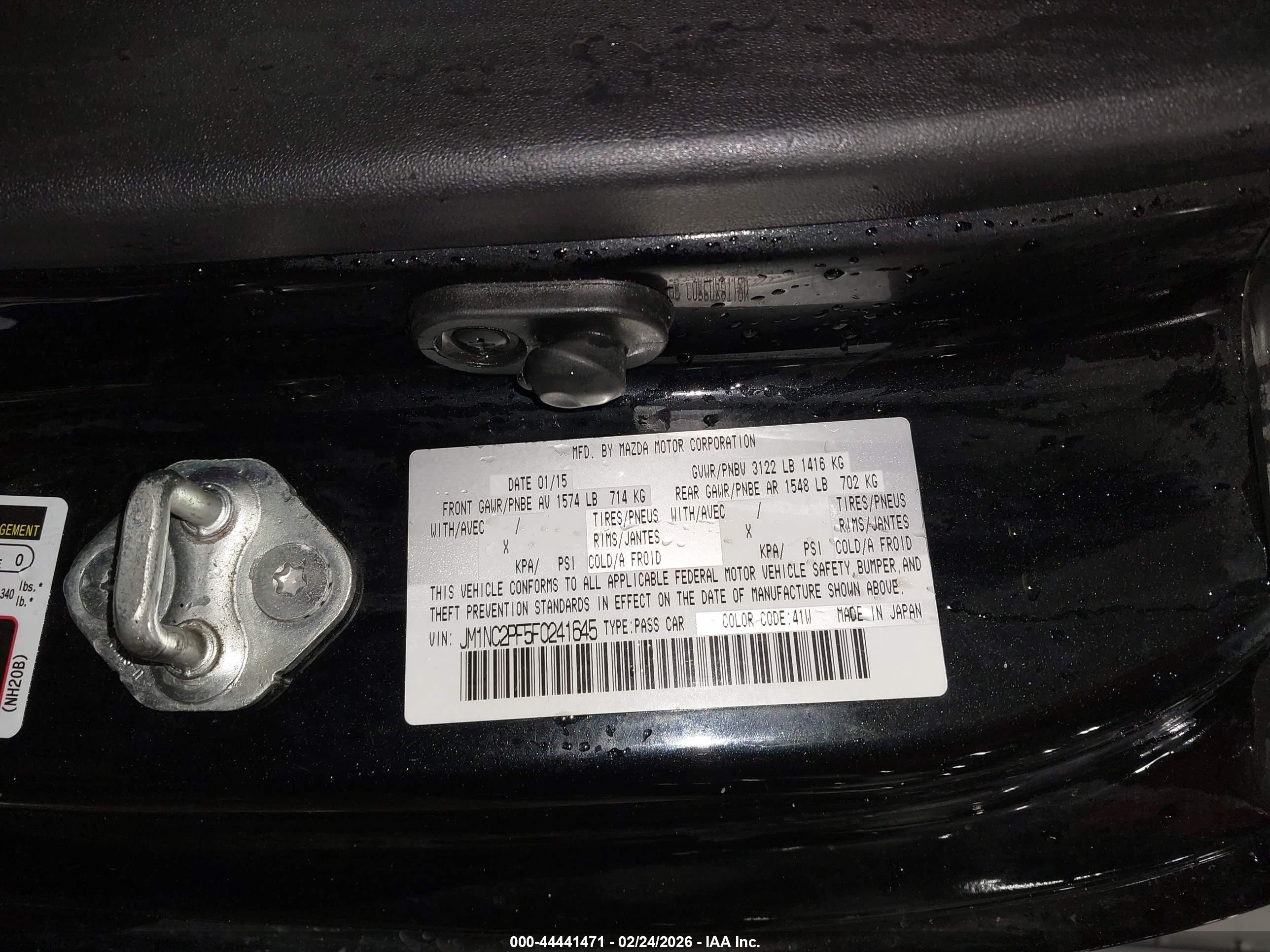 2015 Mazda Mx-5 Miata Grand Touring Black vin: JM1NC2PF5F0241645