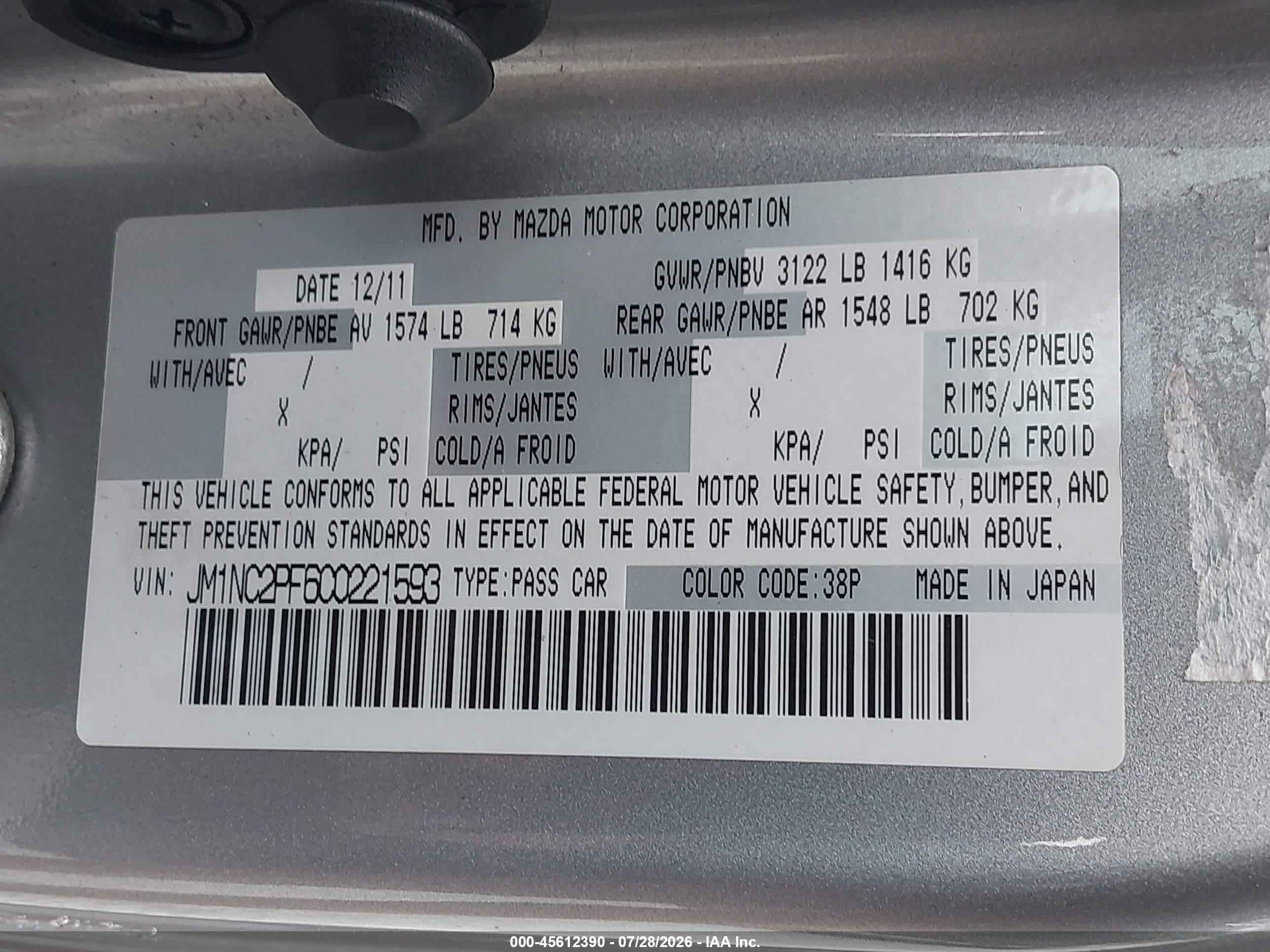 2012 Mazda Mx-5 Miata Grand Touring Silver vin: JM1NC2PF6C0221593