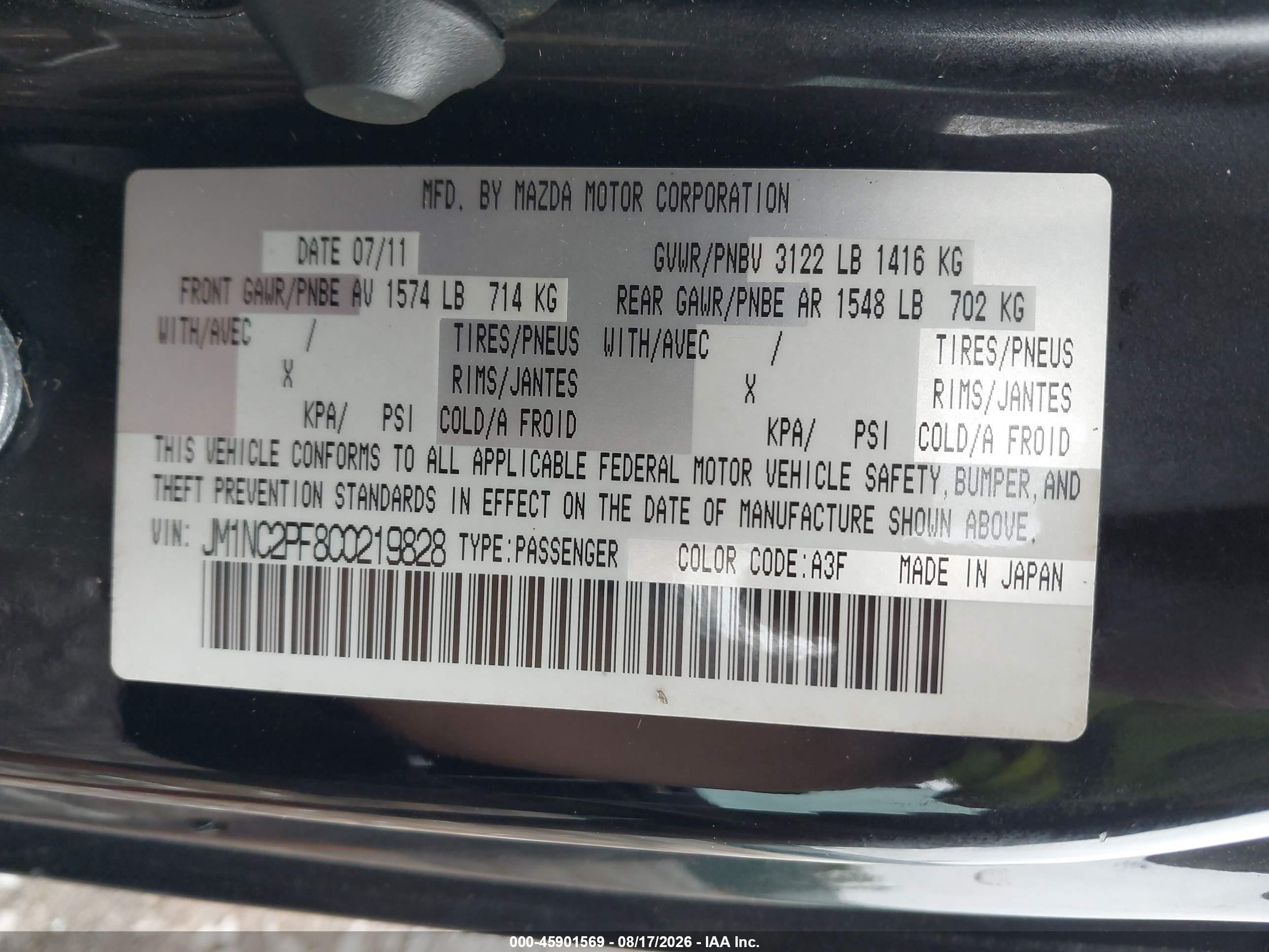 2012 Mazda Mx-5 Miata Grand Touring Black vin: JM1NC2PF8C0219828