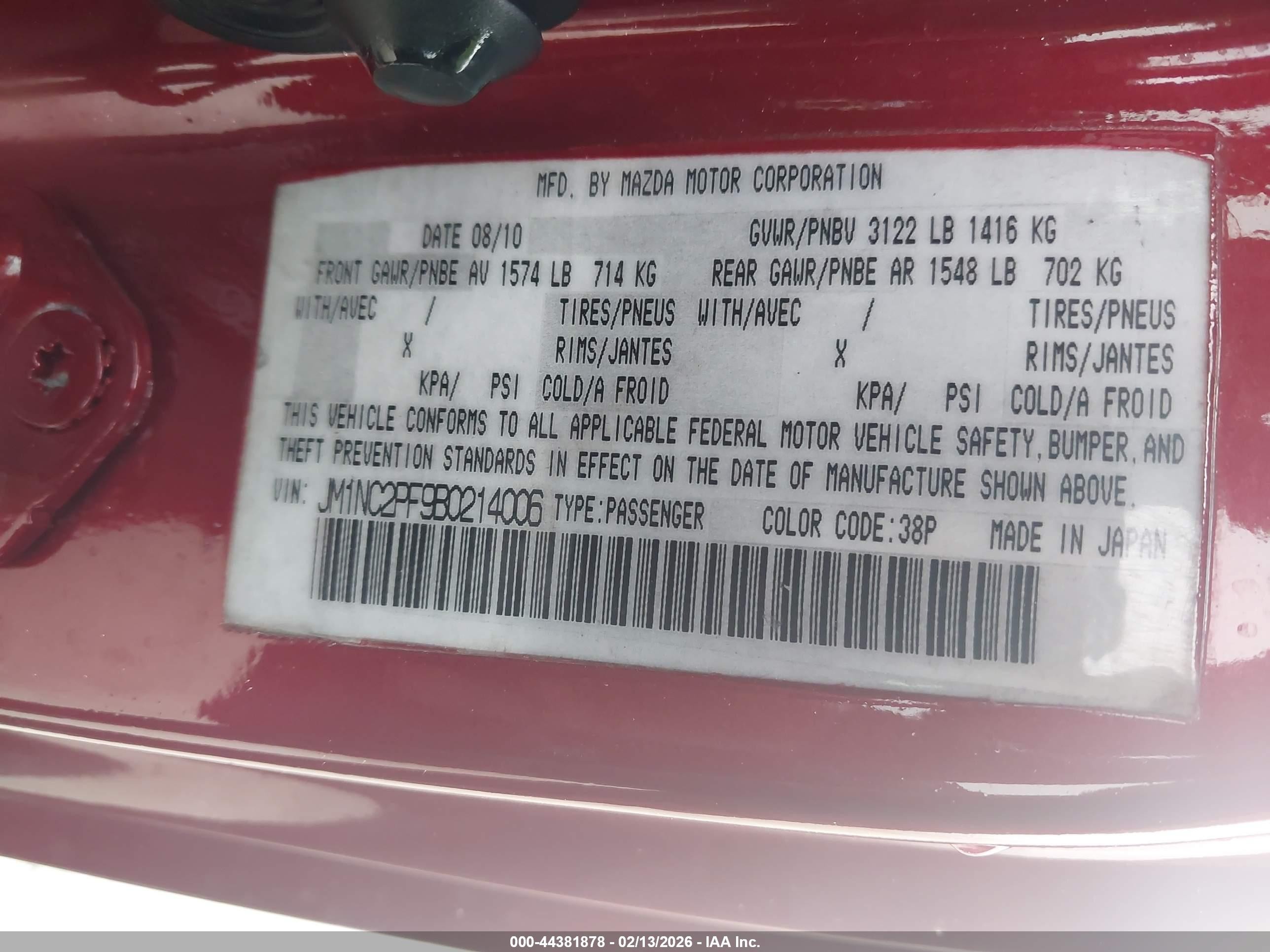2011 Mazda Mx-5 Miata Grand Touring Red vin: JM1NC2PF9B0214006