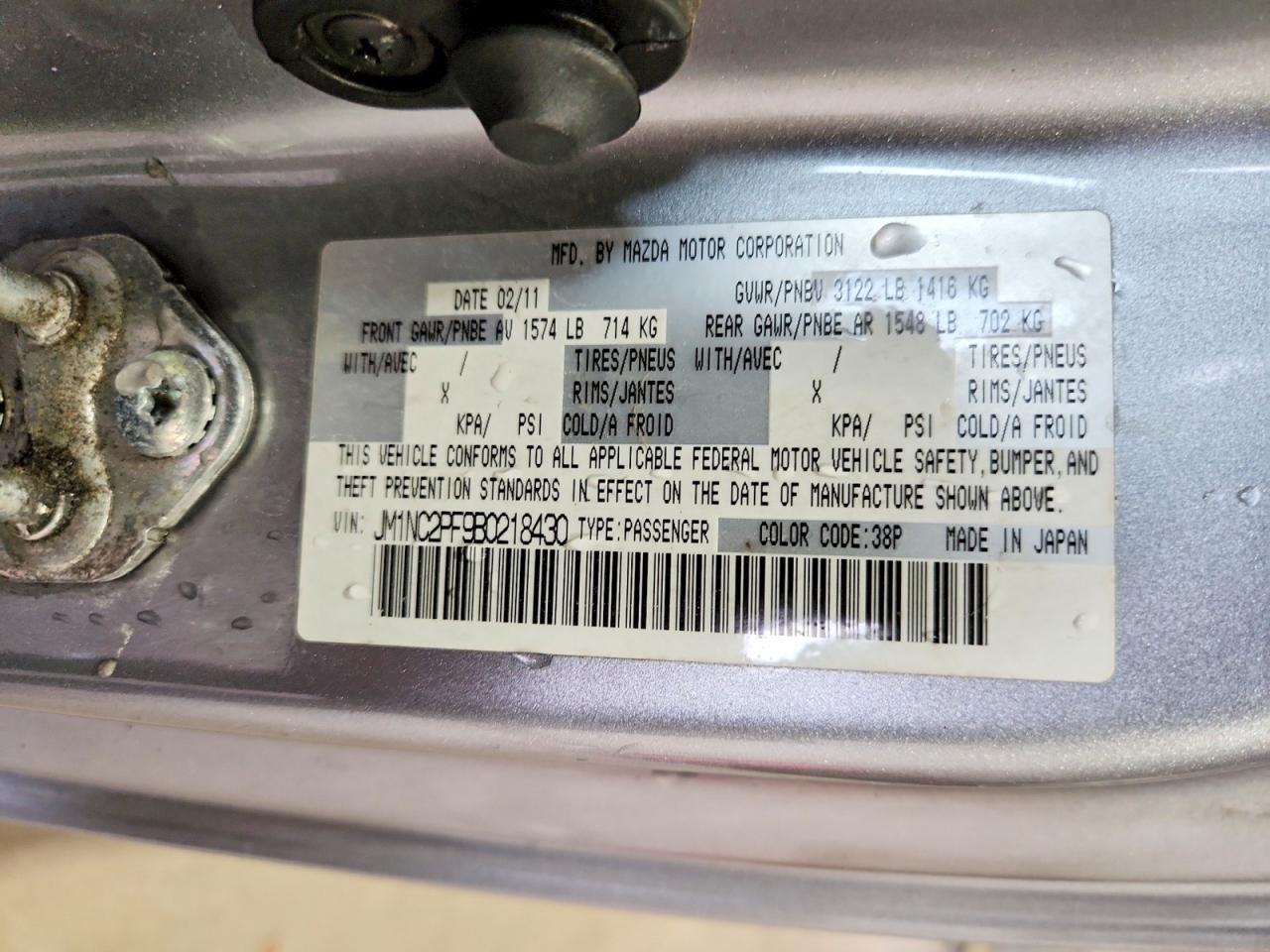 2011 Mazda Mx-5 Miata Silver vin: JM1NC2PF9B0218430