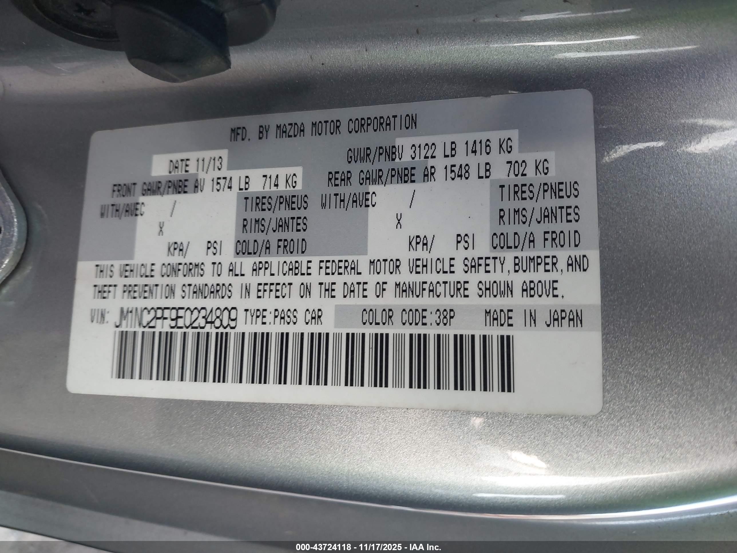 2014 Mazda Mx-5 Miata Grand Touring Silver vin: JM1NC2PF9E0234809