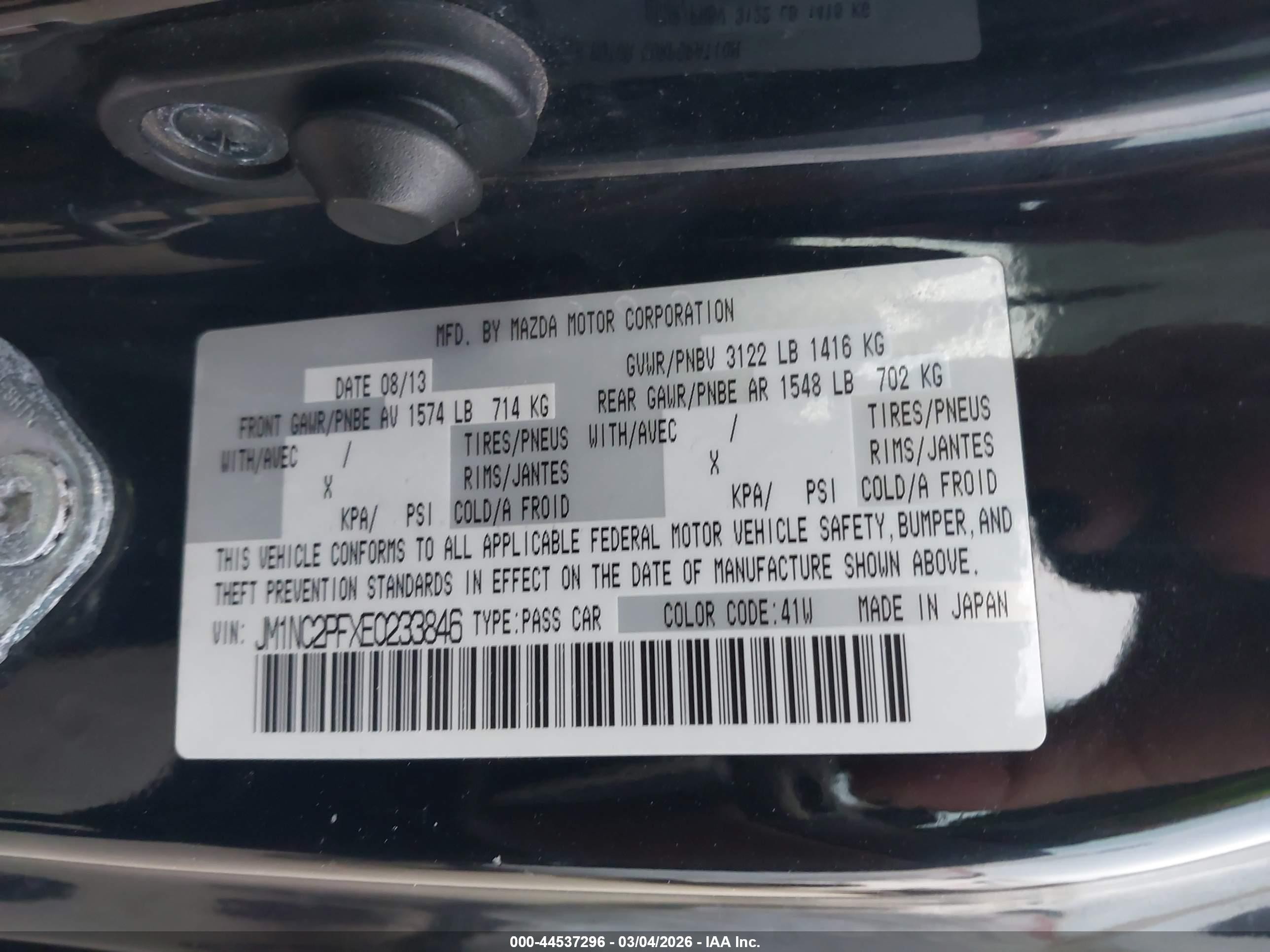 2014 Mazda Mx-5 Miata Grand Touring Black vin: JM1NC2PFXE0233846