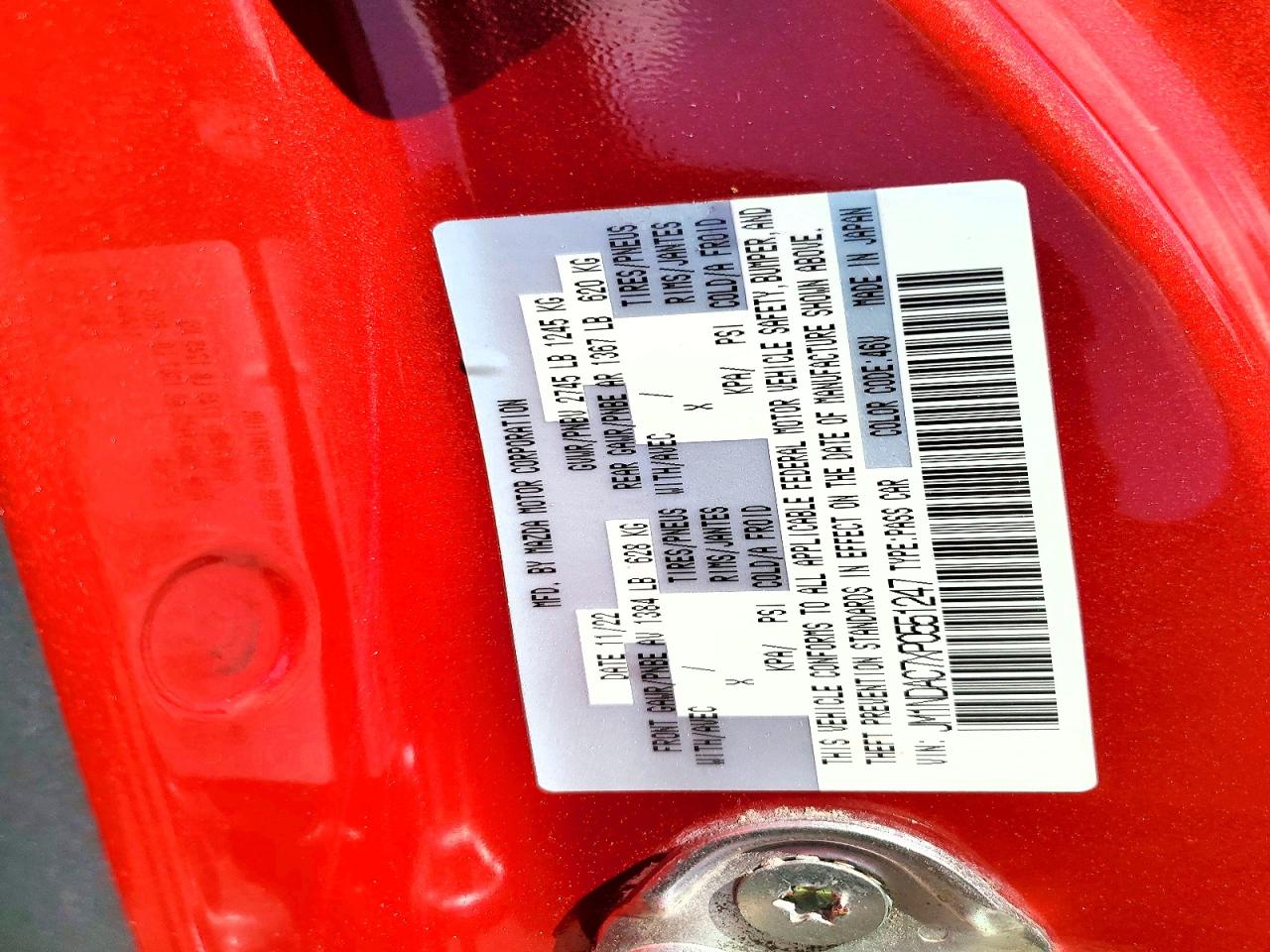 2023 Mazda Mx-5 Miata Club Red vin: JM1NDAC7XP0551247
