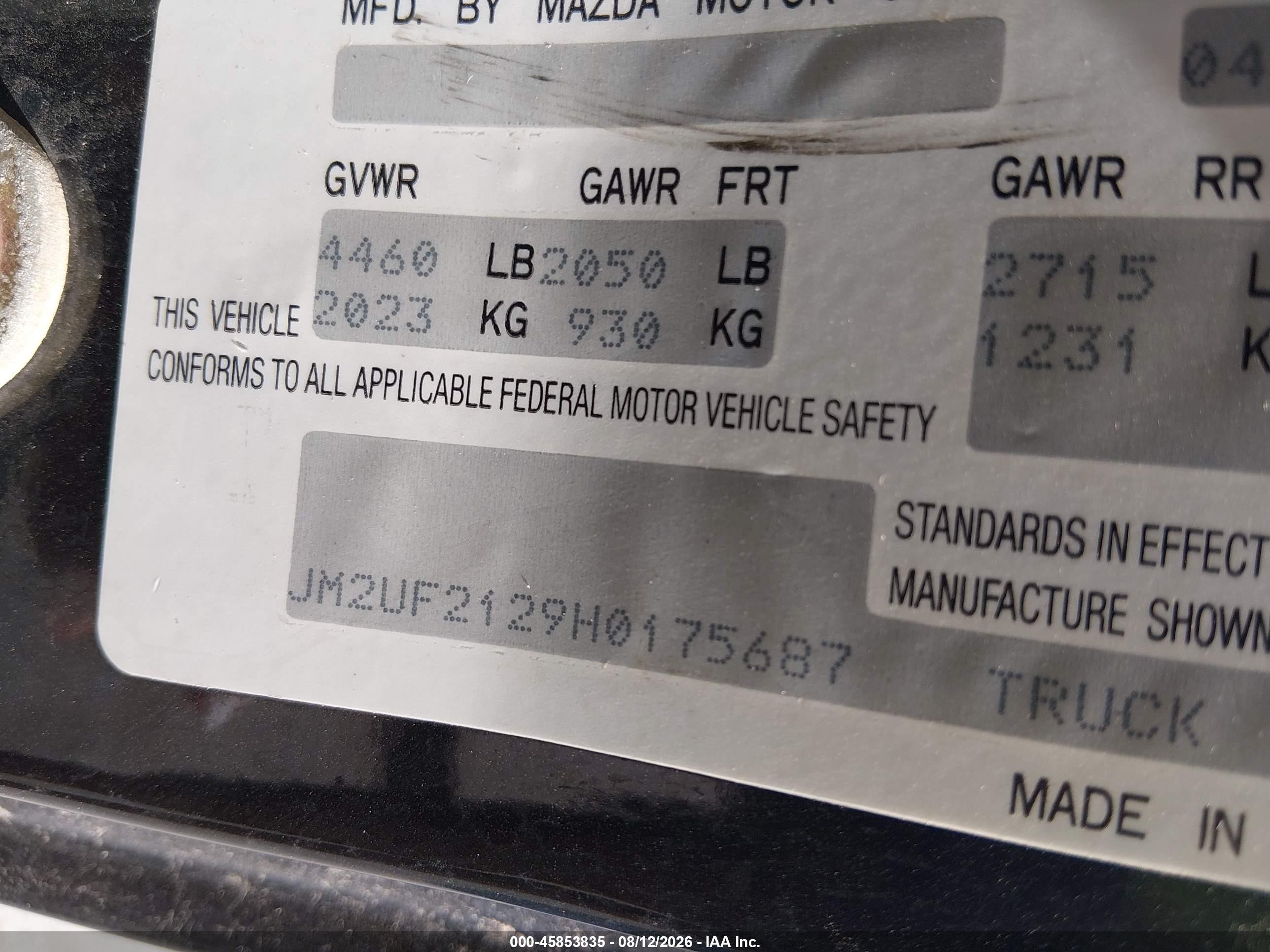 1987 Mazda B2600 Long Body Черный vin: JM2UF2129H0175687