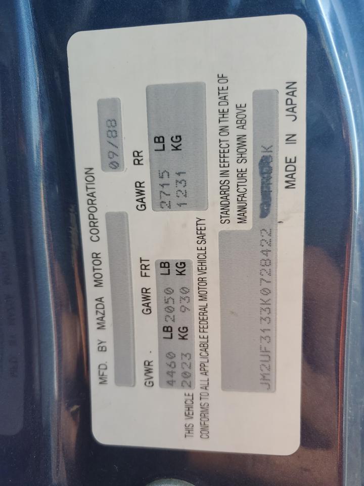 1989 Mazda B2200 Cab Plus   Blue vin: JM2UF3133K0728422