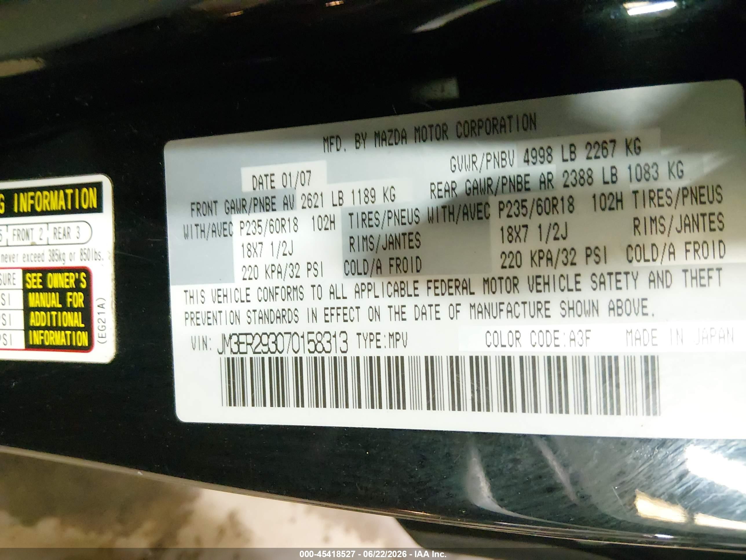 2007 Mazda Cx-7 Grand Touring Черный vin: JM3ER293070158313