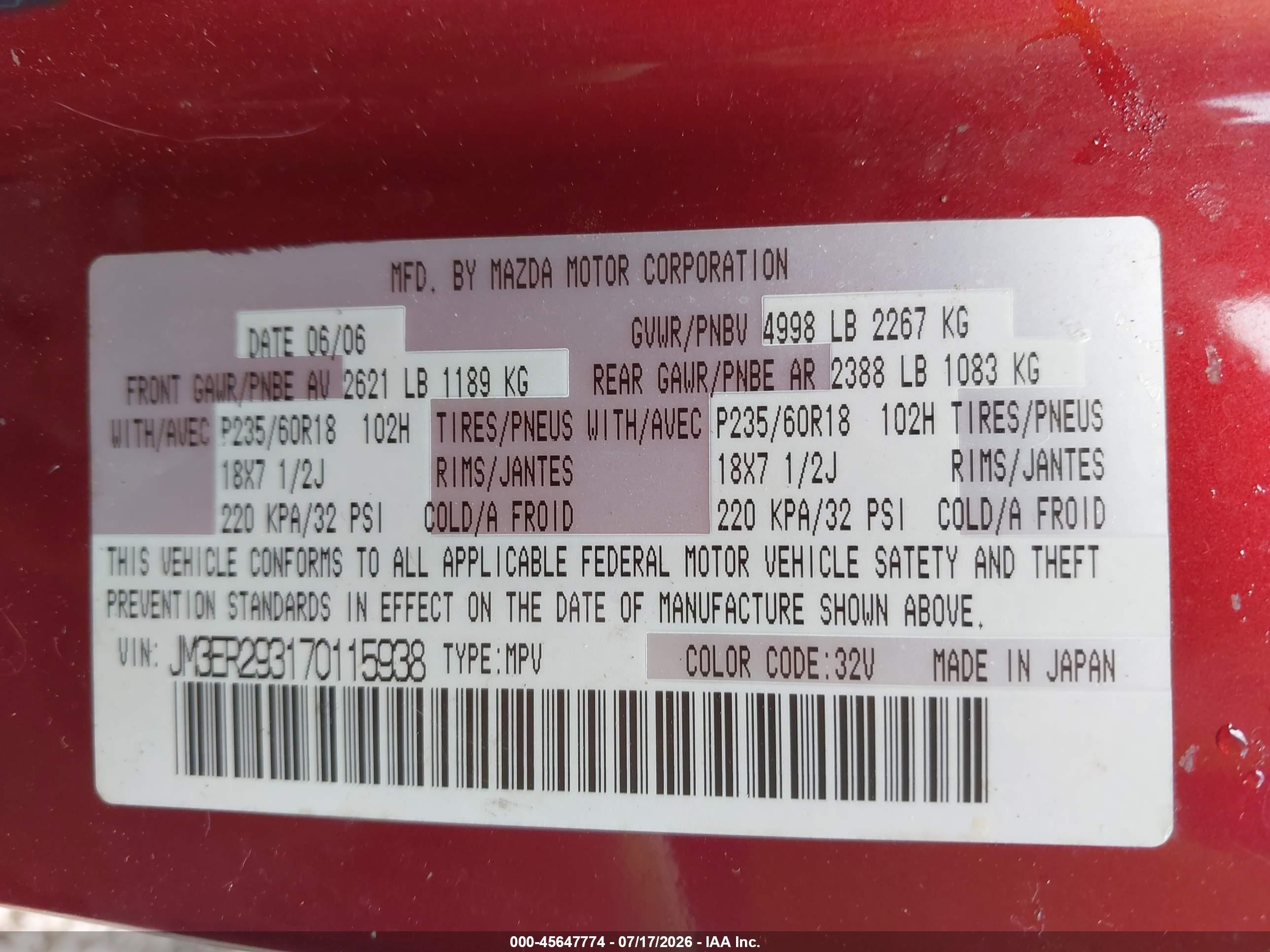 2007 Mazda Cx-7 Grand Touring Red vin: JM3ER293170115938