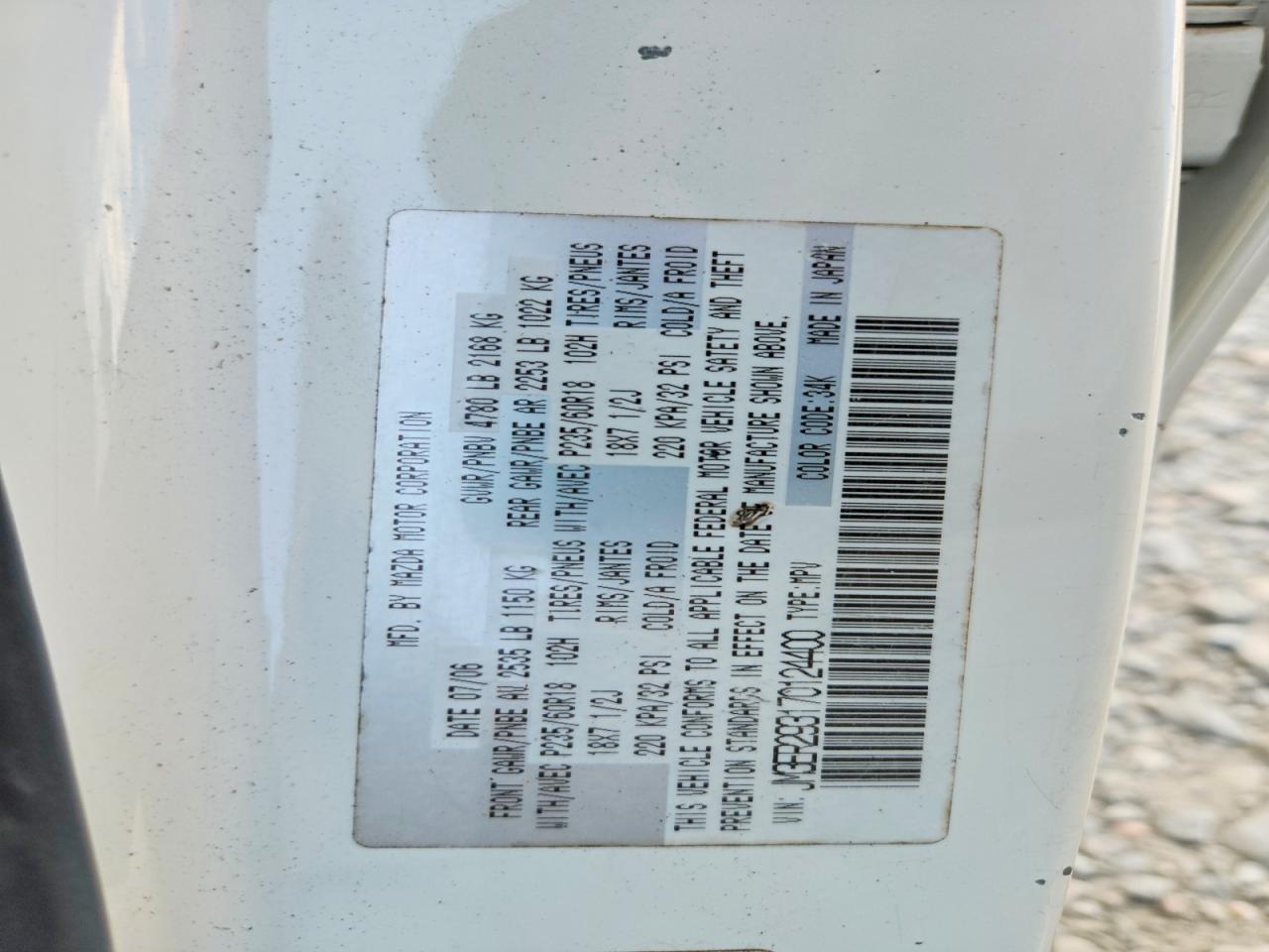 2007 Mazda Cx-7 White vin: JM3ER293170124400