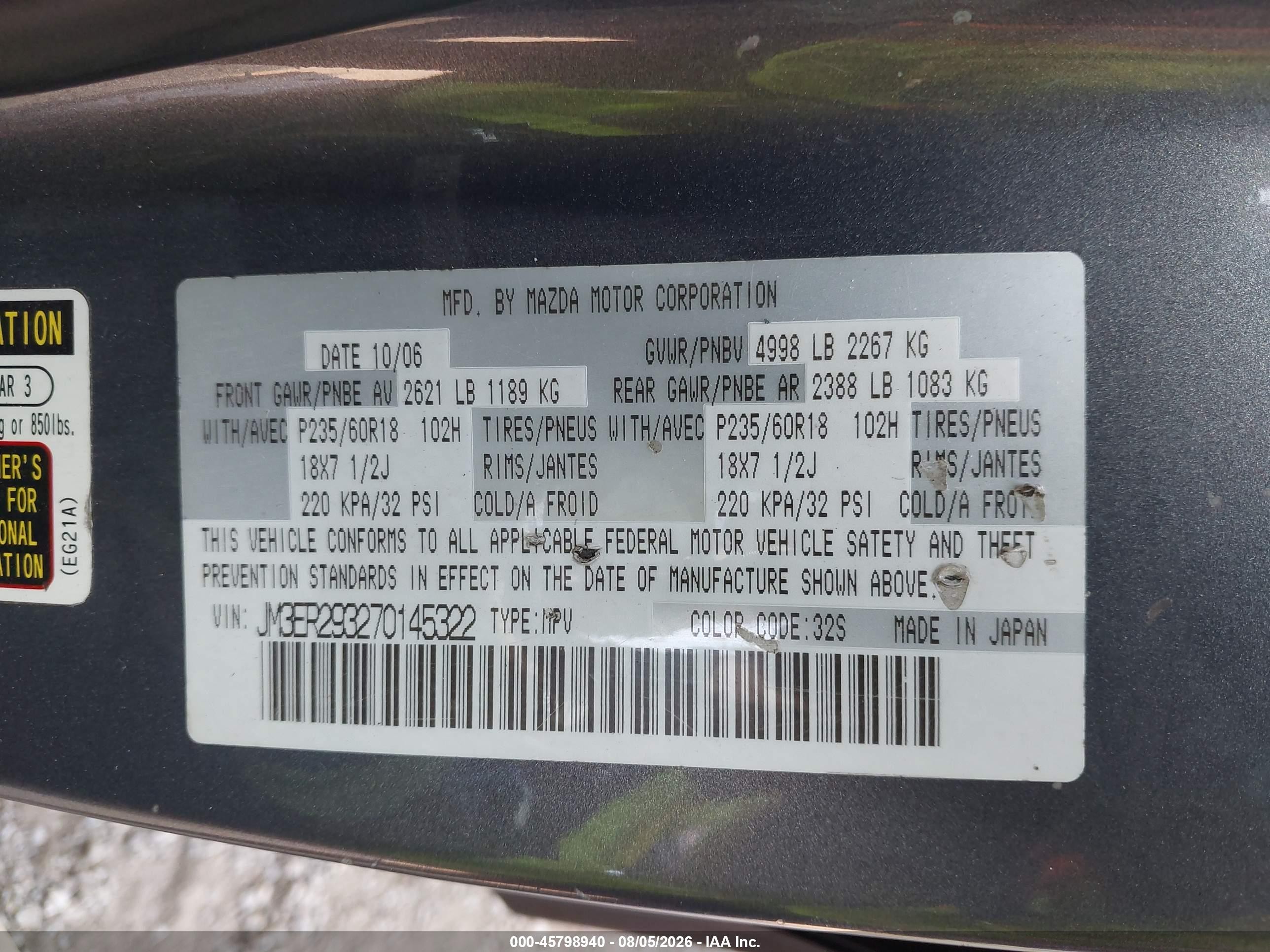2007 Mazda Cx-7 Sport Gray vin: JM3ER293270145322
