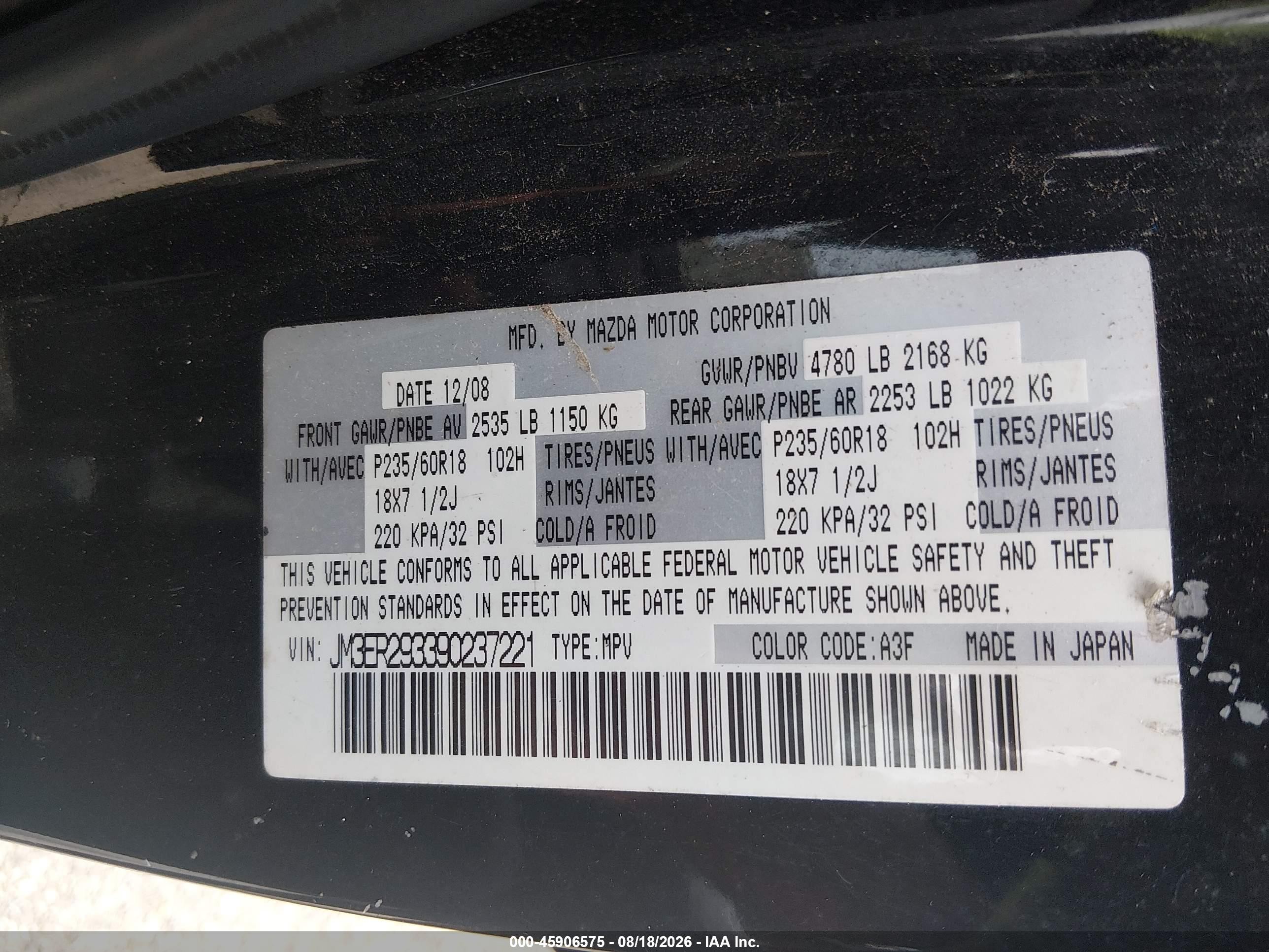 2009 Mazda Cx-7 Sport Dark Blue vin: JM3ER293390237221