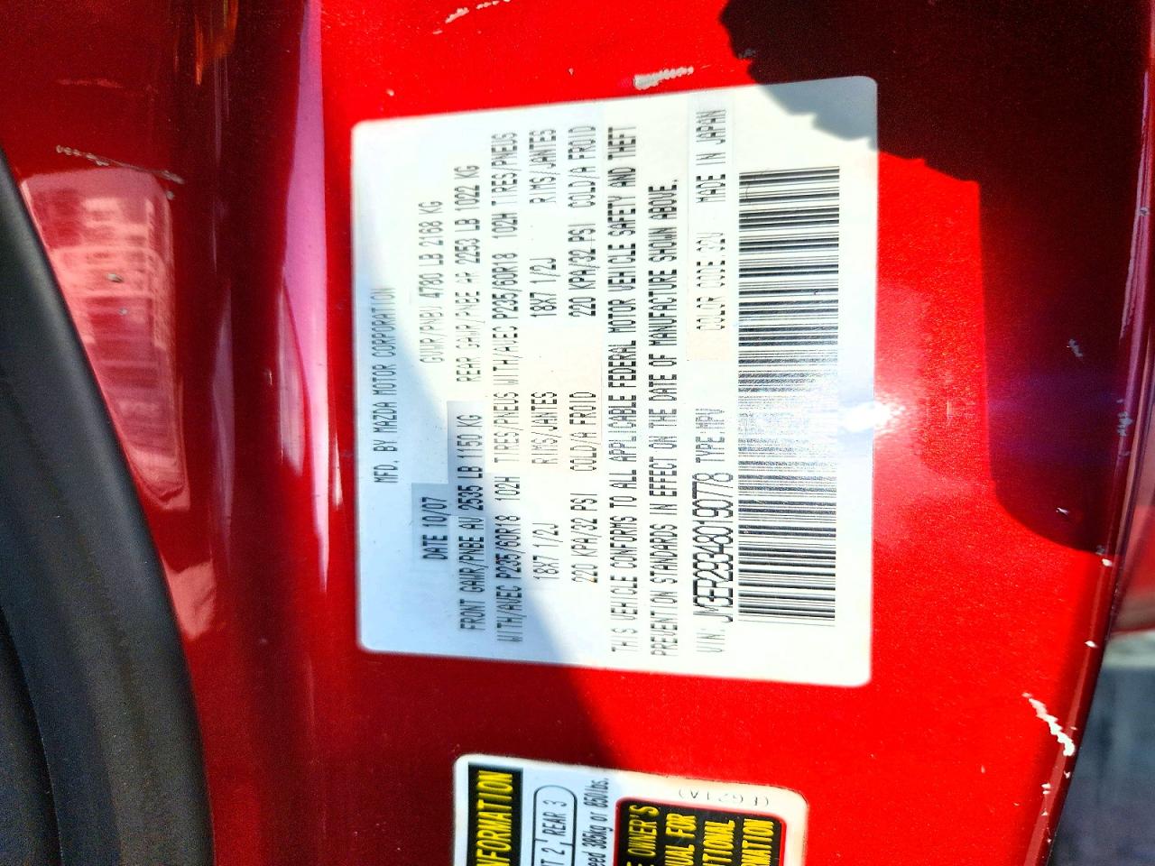 2008 Mazda Cx-7 Red vin: JM3ER293480190778