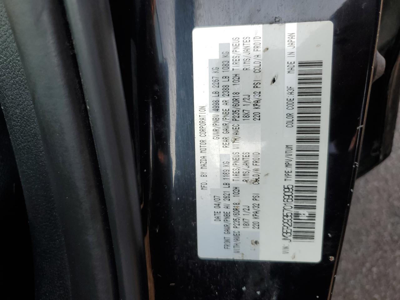 2007 Mazda Cx-7 Black vin: JM3ER293570169095