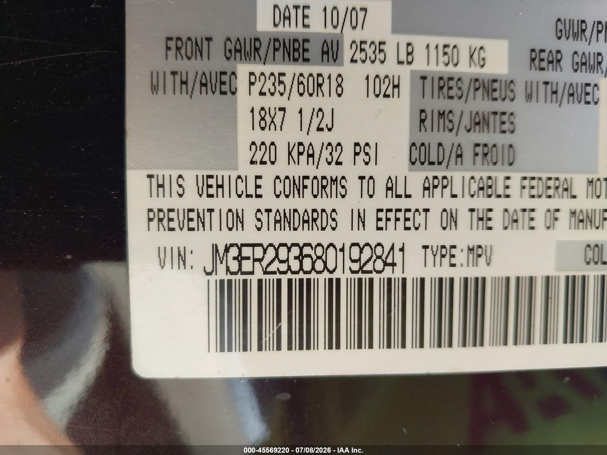 2008 Mazda Cx-7 Grand Touring Purple vin: JM3ER293680192841