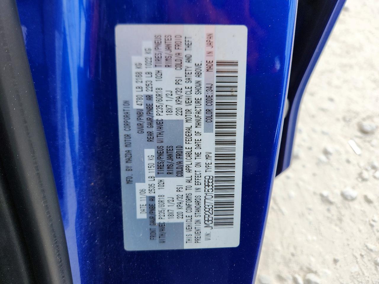 2007 Mazda Cx-7 Blue vin: JM3ER293770153559