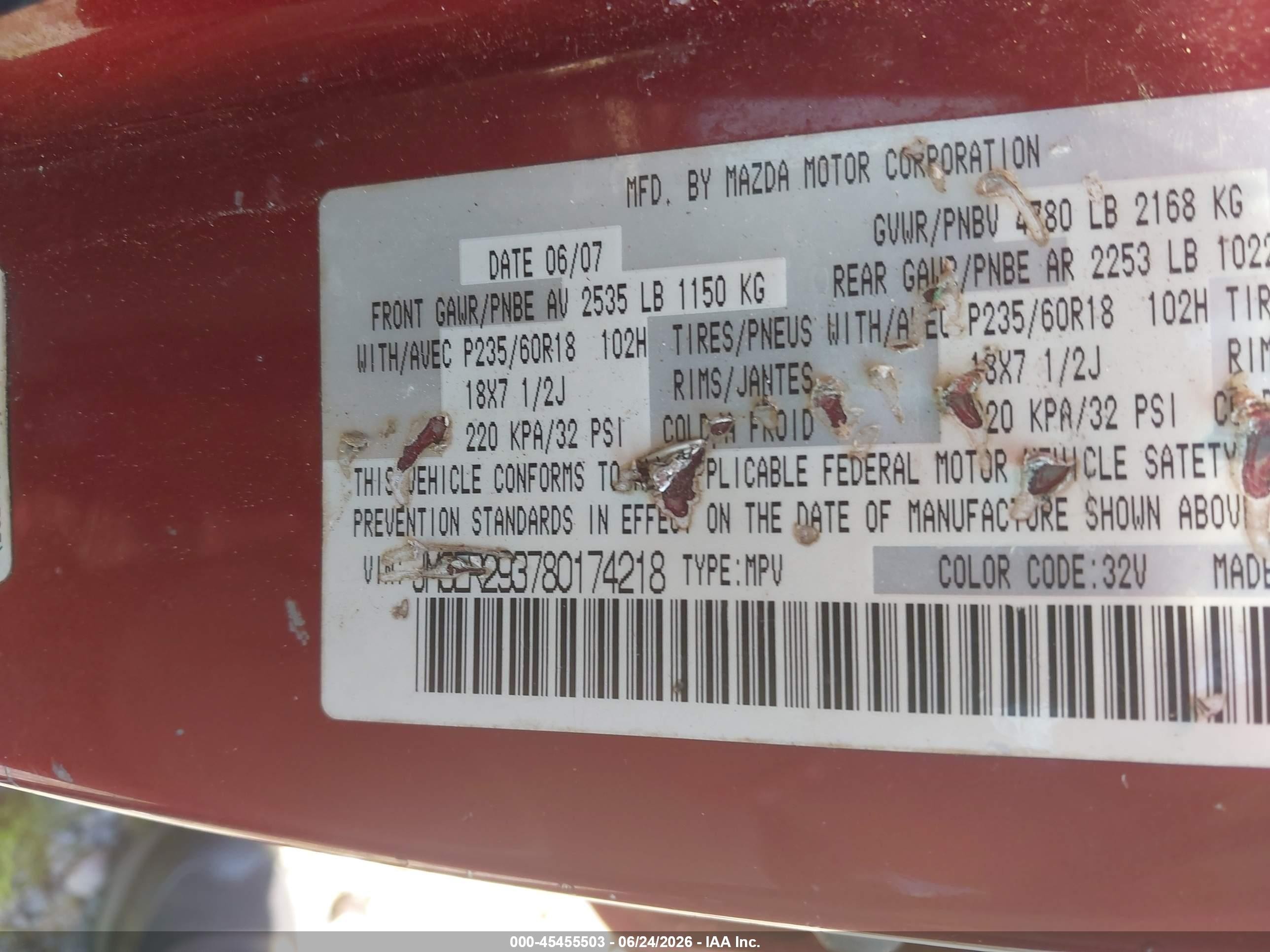 2008 Mazda Cx-7 Sport Red vin: JM3ER293780174218