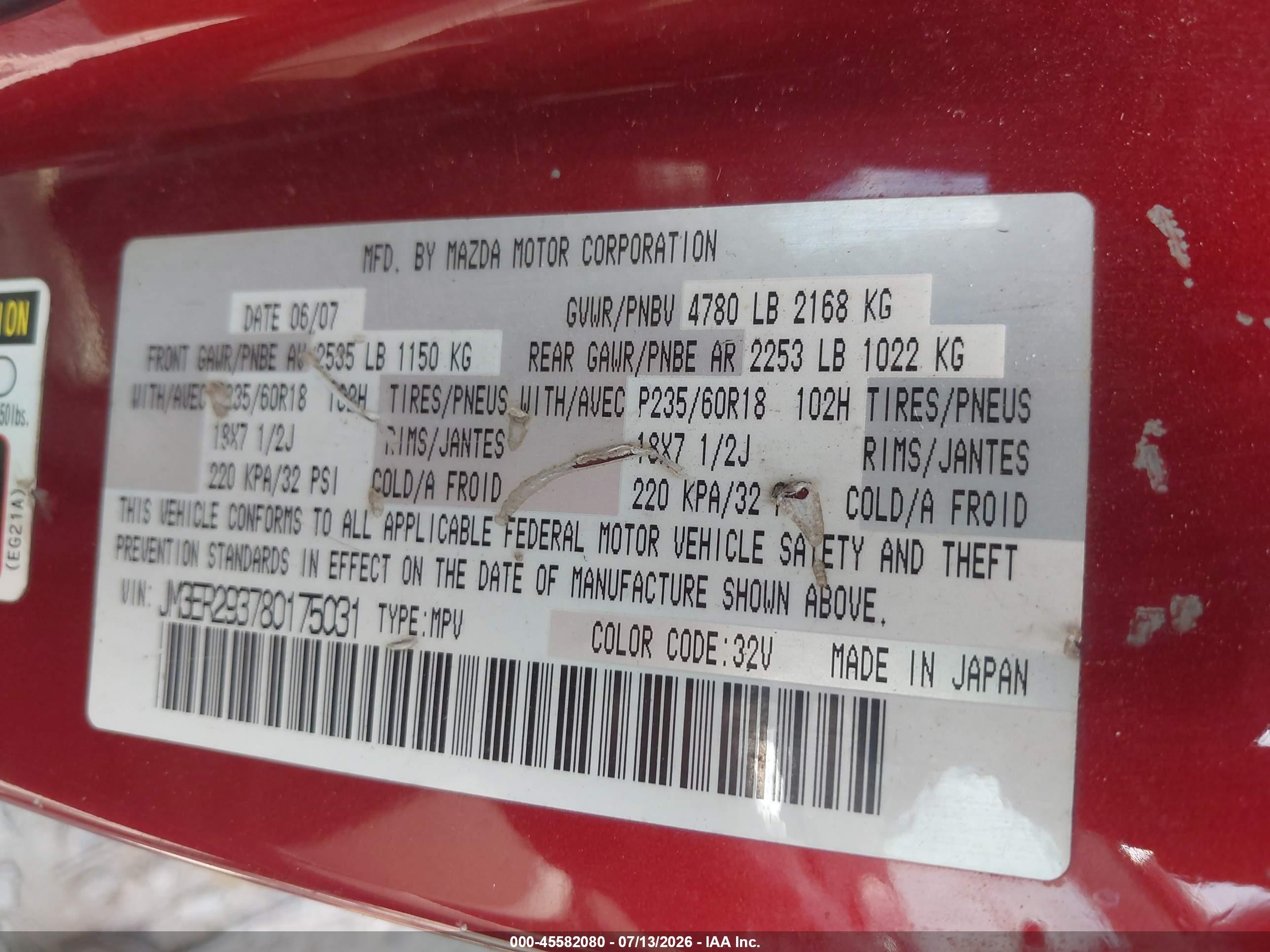 2008 Mazda Cx-7 Grand Touring Maroon vin: JM3ER293780175031