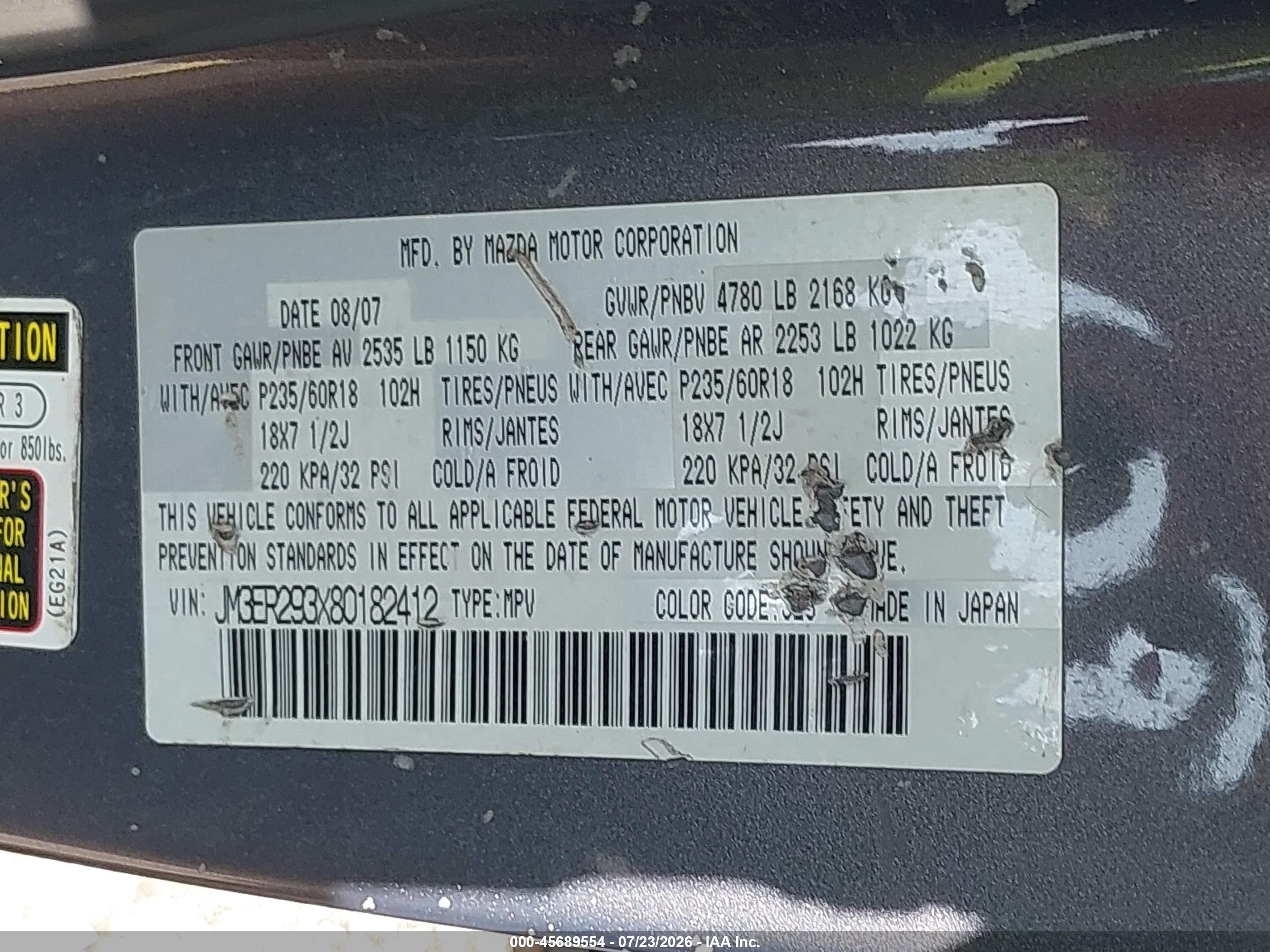 2008 Mazda Cx-7 Grand Touring Gray vin: JM3ER293X80182412
