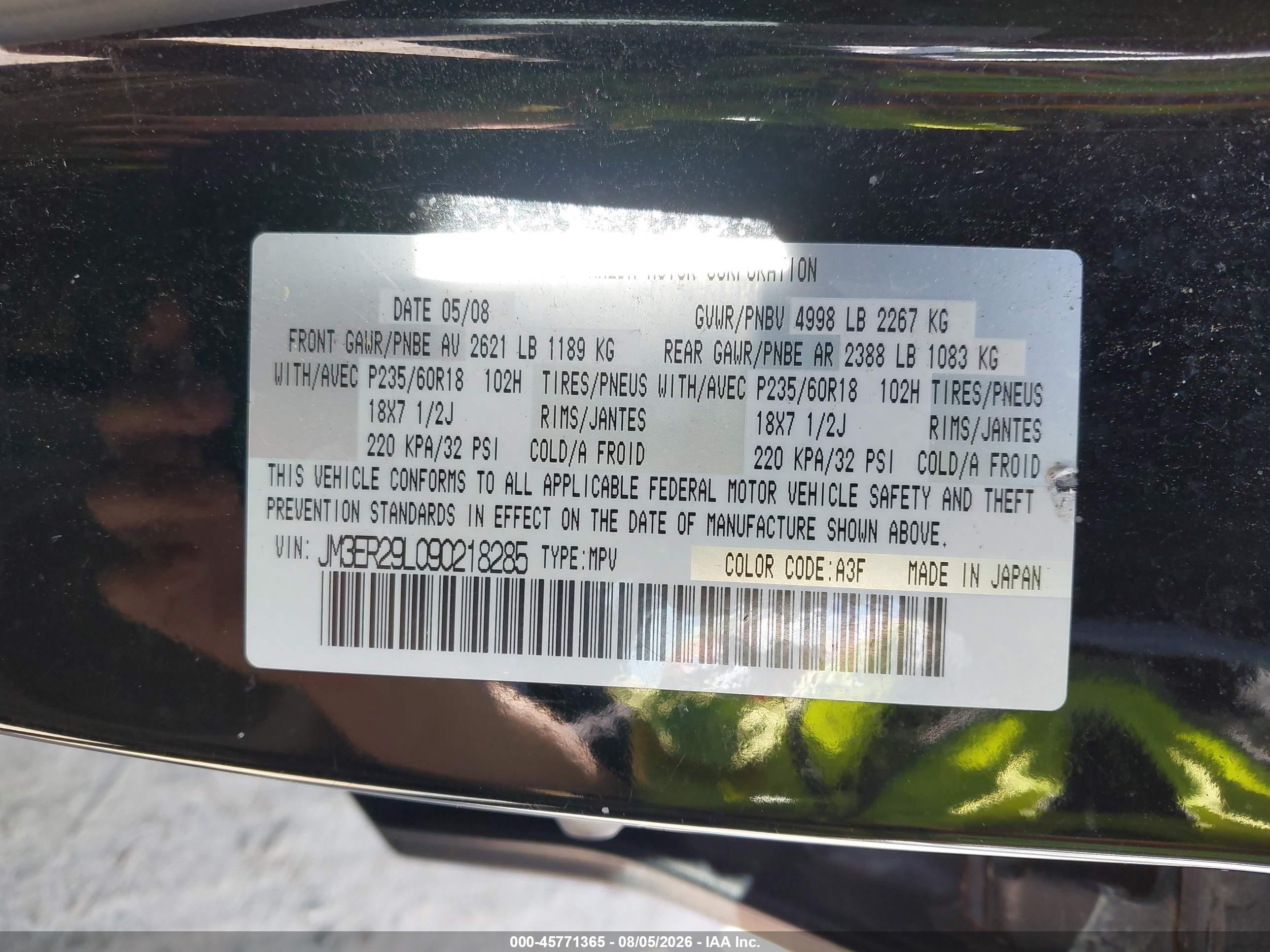 2009 Mazda Cx-7 Grand Touring Black vin: JM3ER29L090218285
